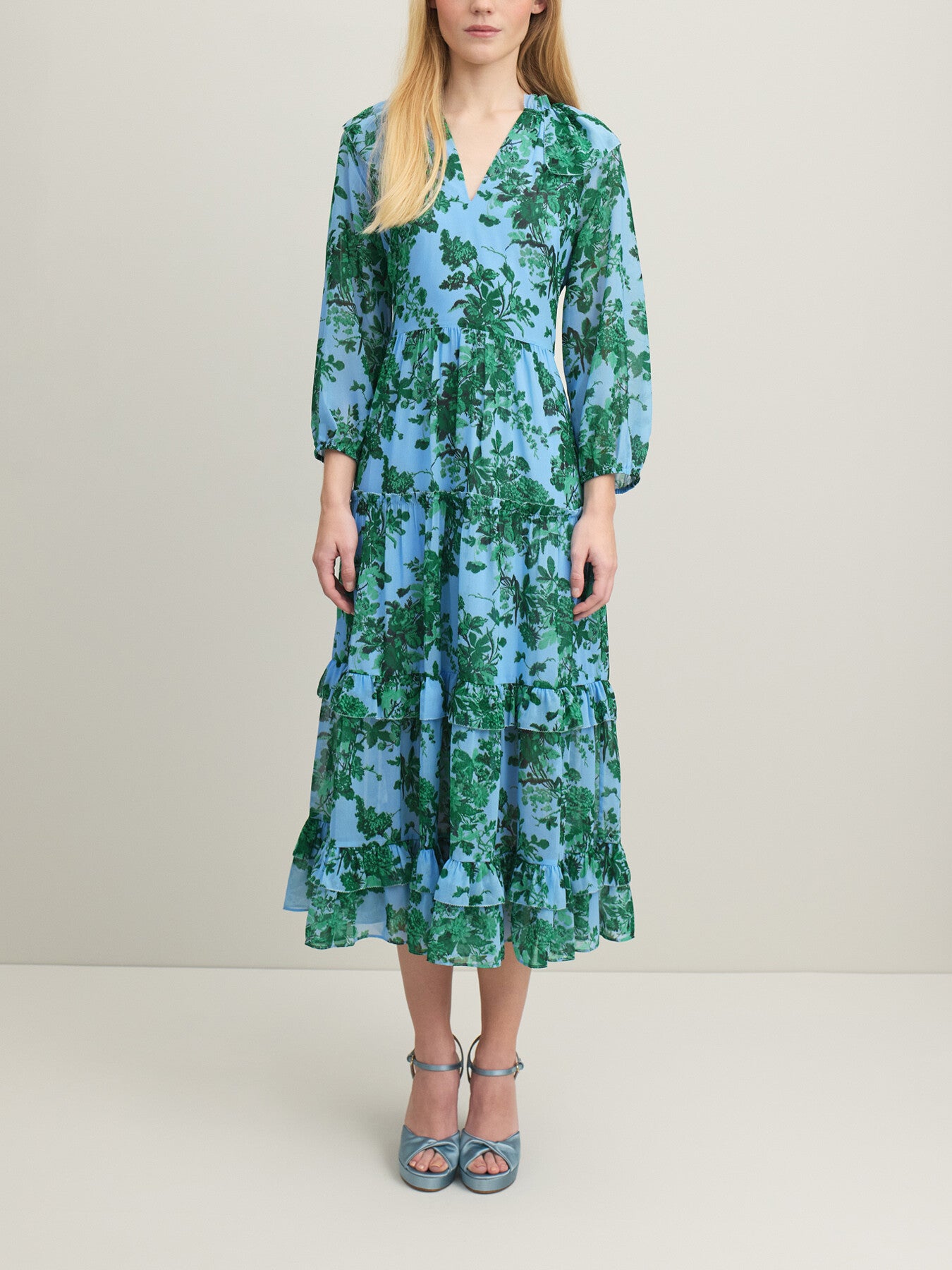 Eleanor Neon Garden Print Recycled Polyester Tiered Dre