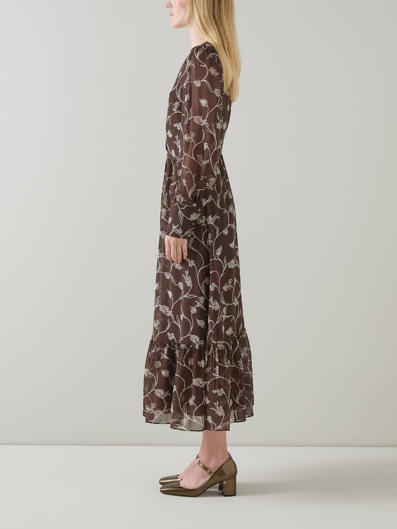 Lucian Chocolate & Birch Sketchy Flower Print Tiered D