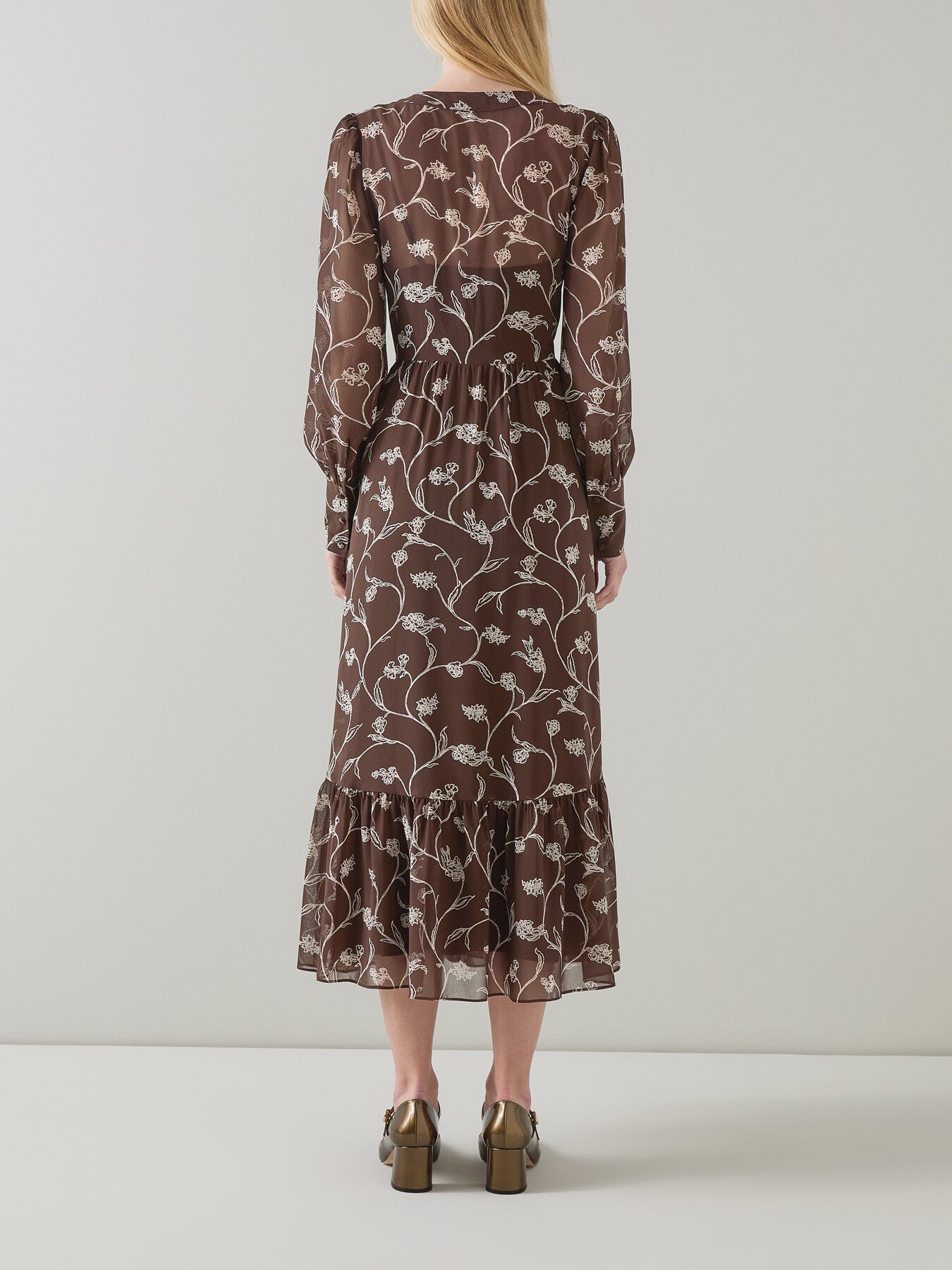 Lucian Chocolate & Birch Sketchy Flower Print Tiered D