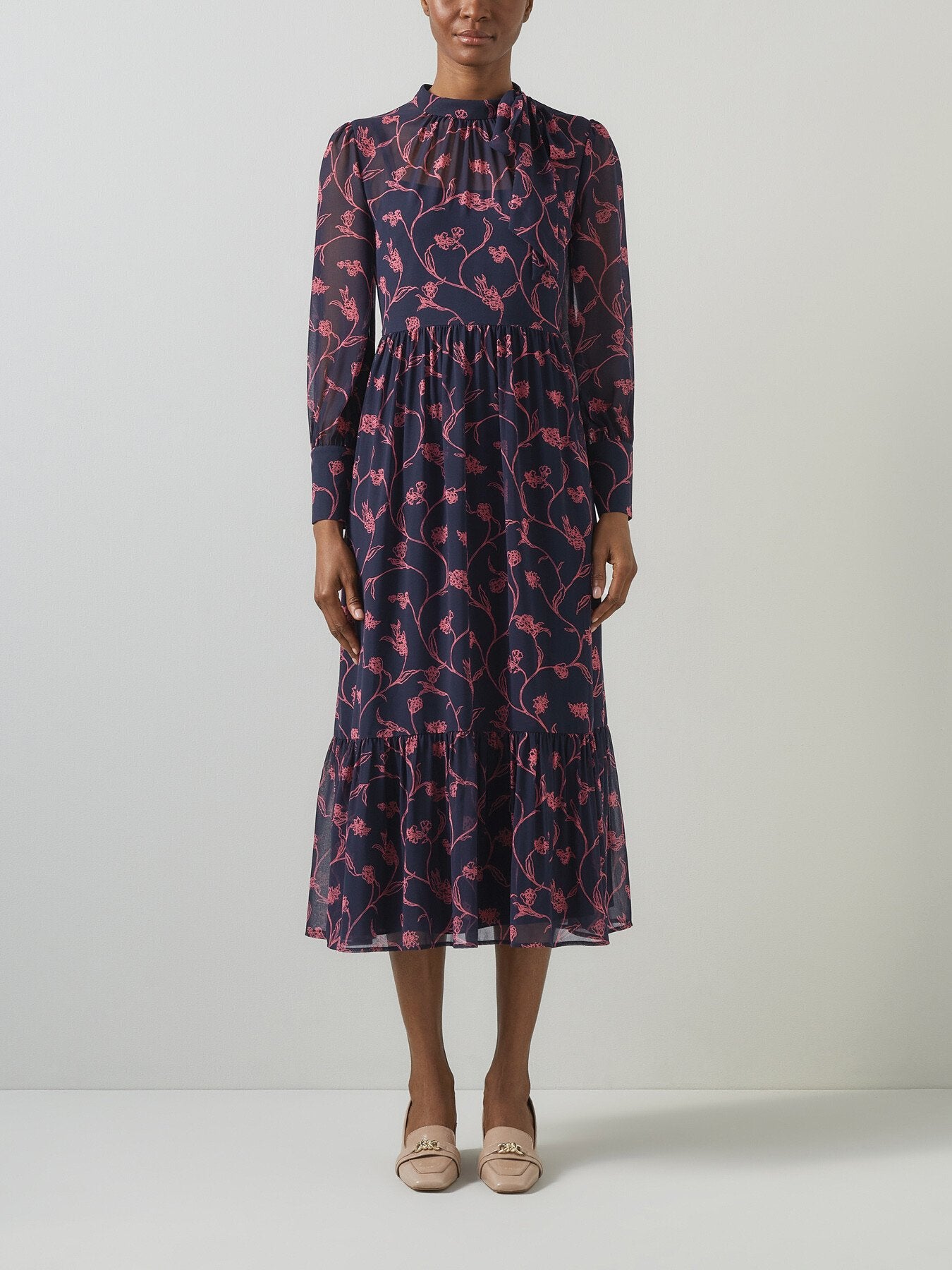 Selina Spring Navy & Bright Pink  Sketchy Floral Print