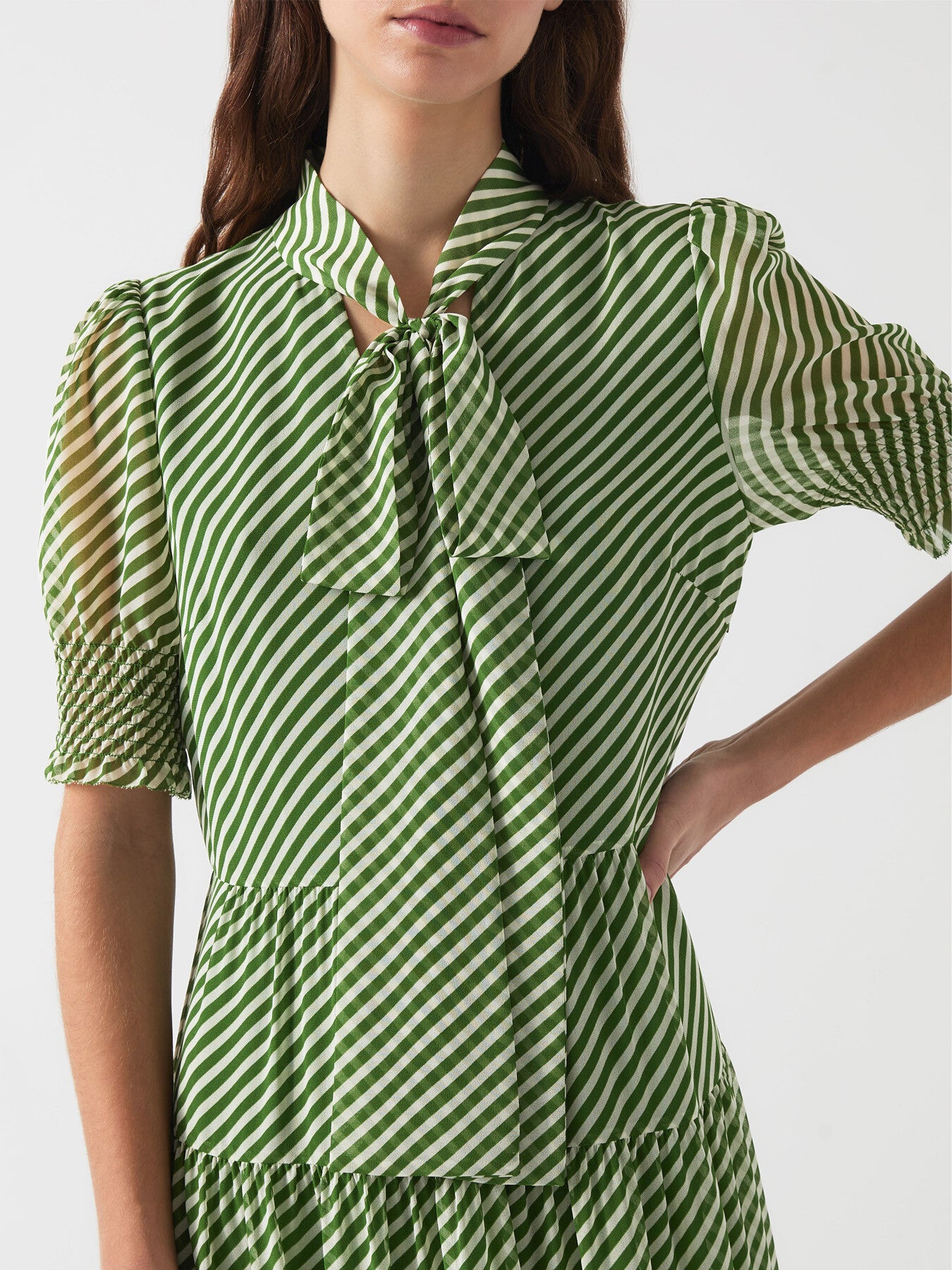 Coco Treetop & Birch Tie Neck Georgette Dress