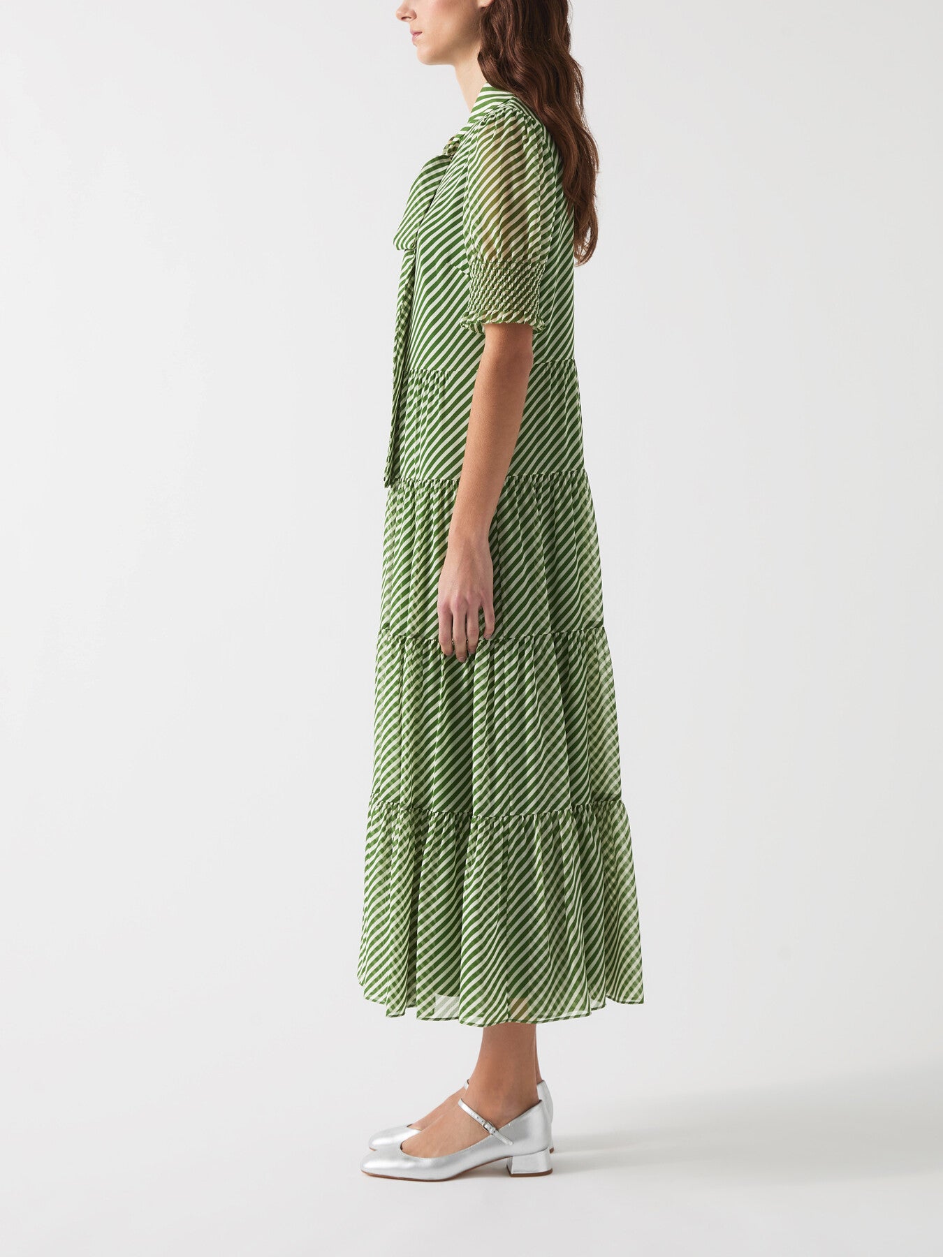 Coco Treetop & Birch Tie Neck Georgette Dress