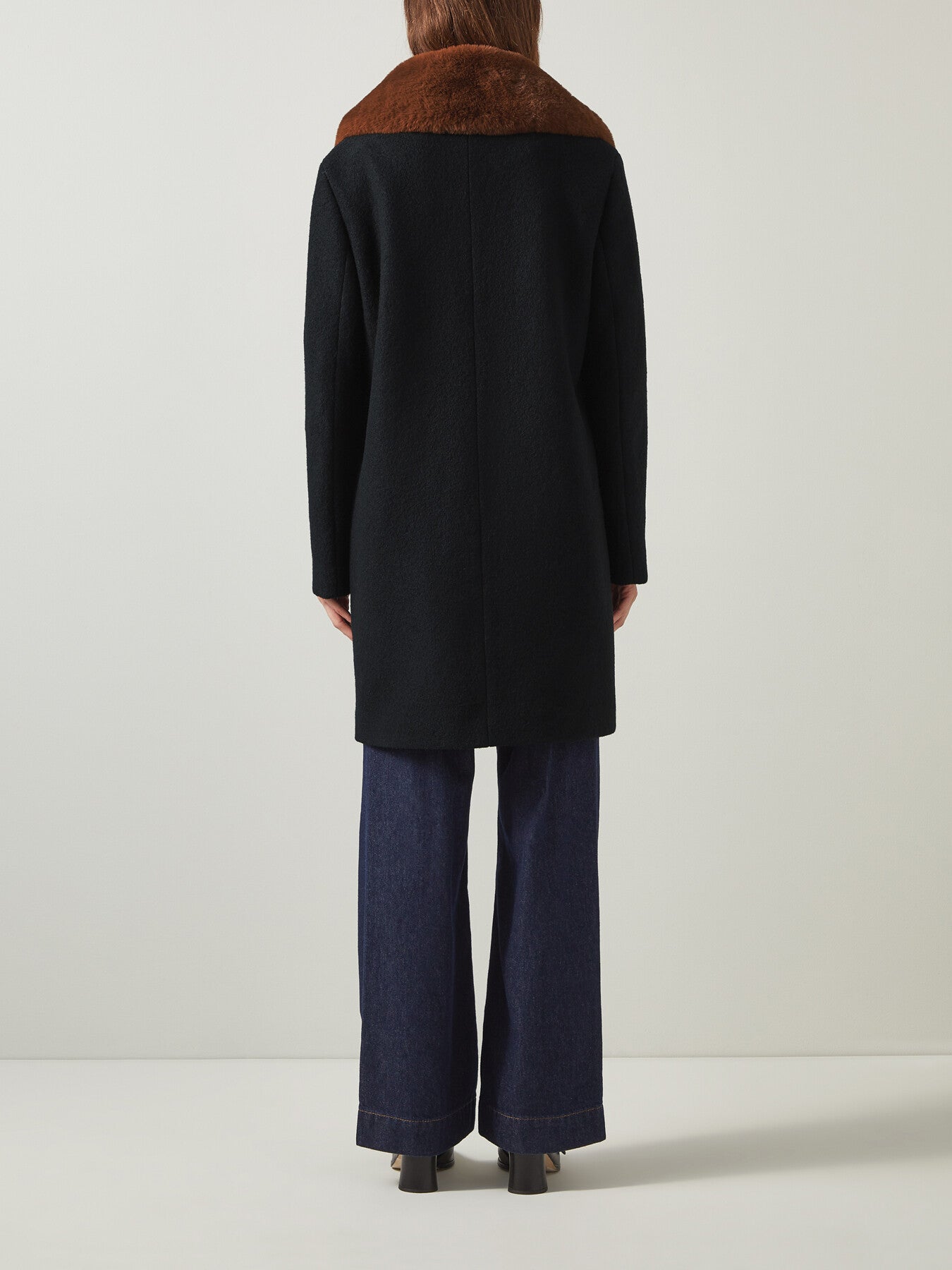 Aster Black & Cognac Boucle Coat With Faux Fur Collar