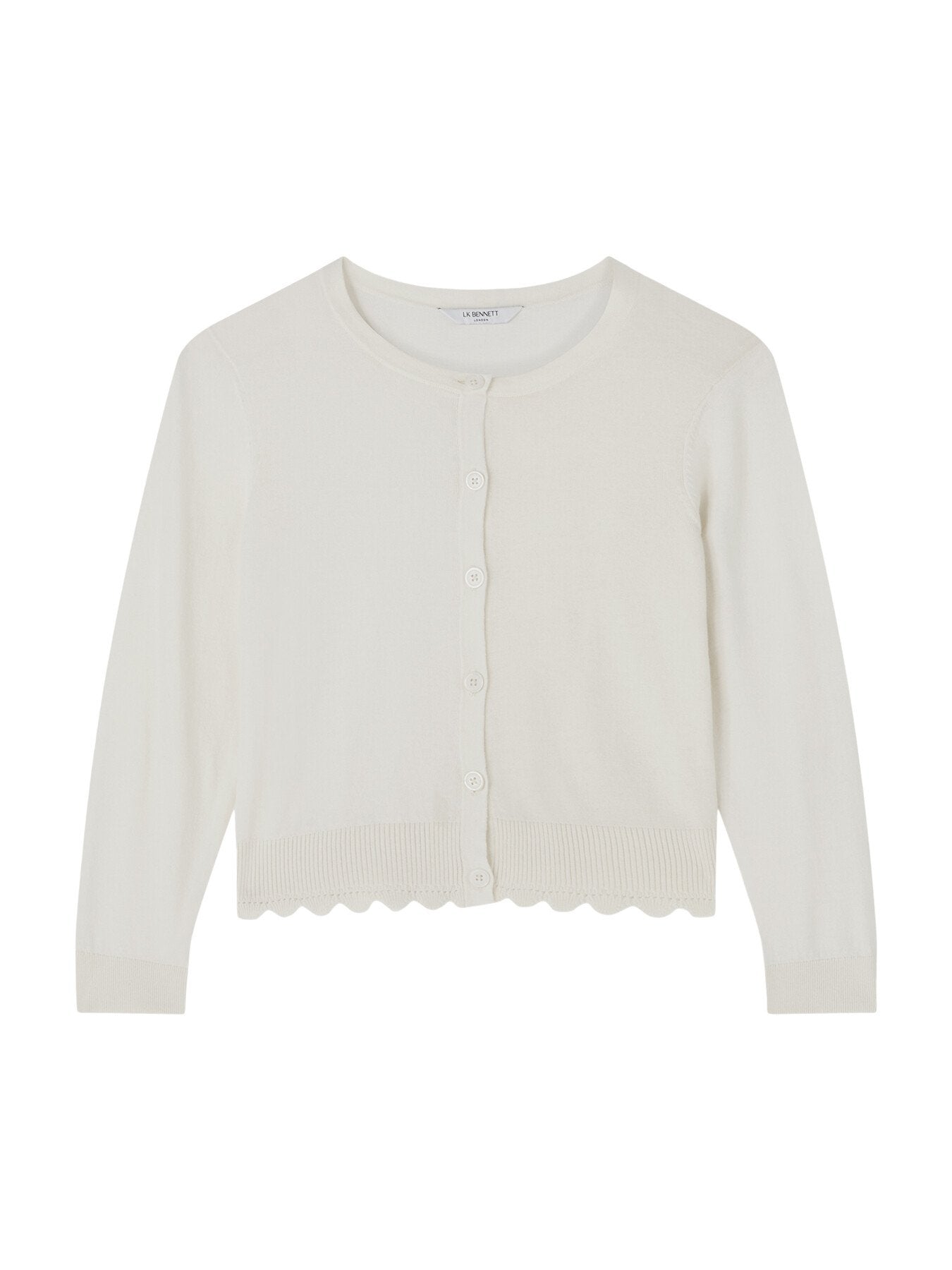 Vanessa Ivory Cotton Crew Neck Pointelle Detail Cardig