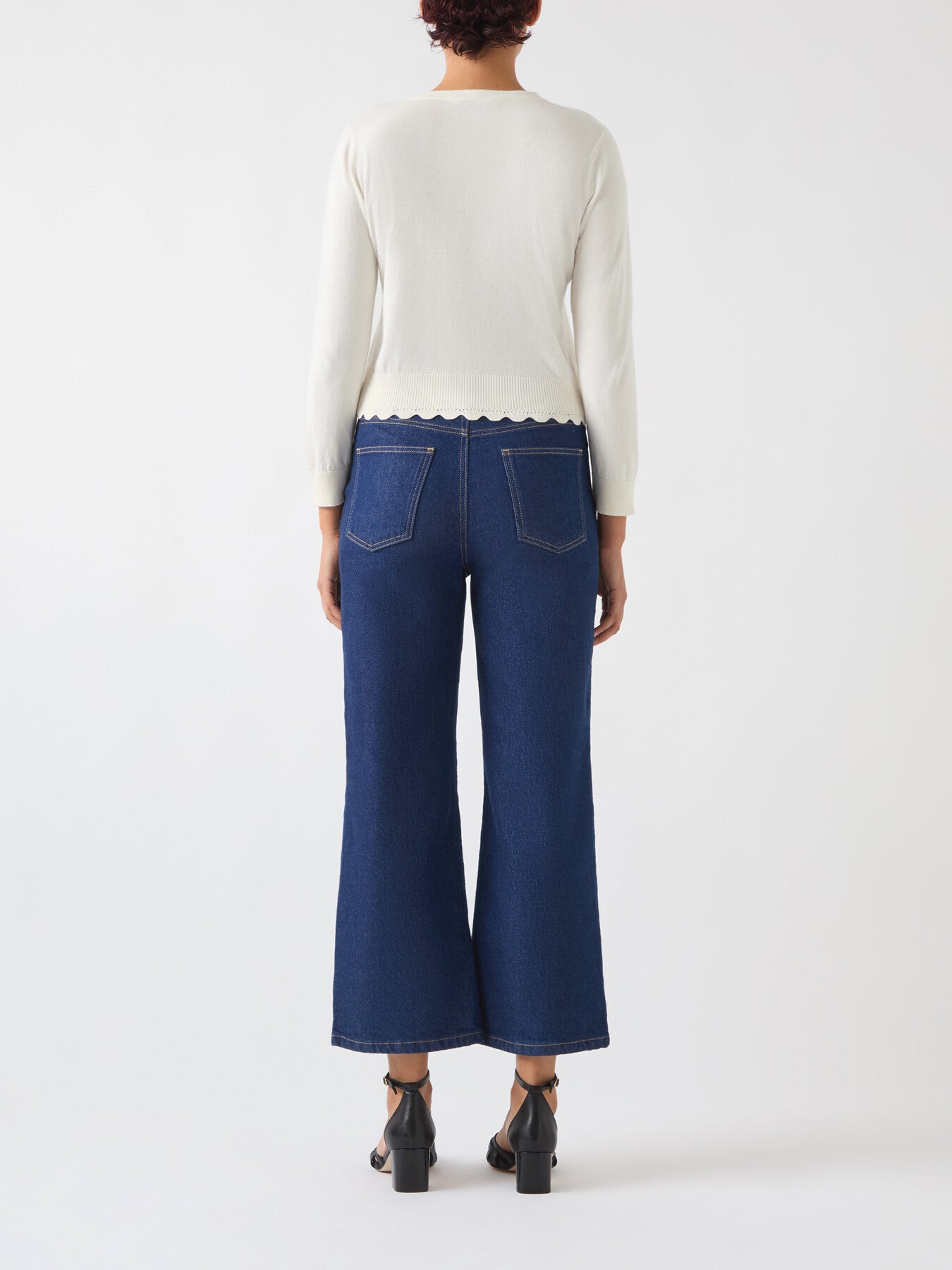 Vanessa Ivory Cotton Crew Neck Pointelle Detail Cardig