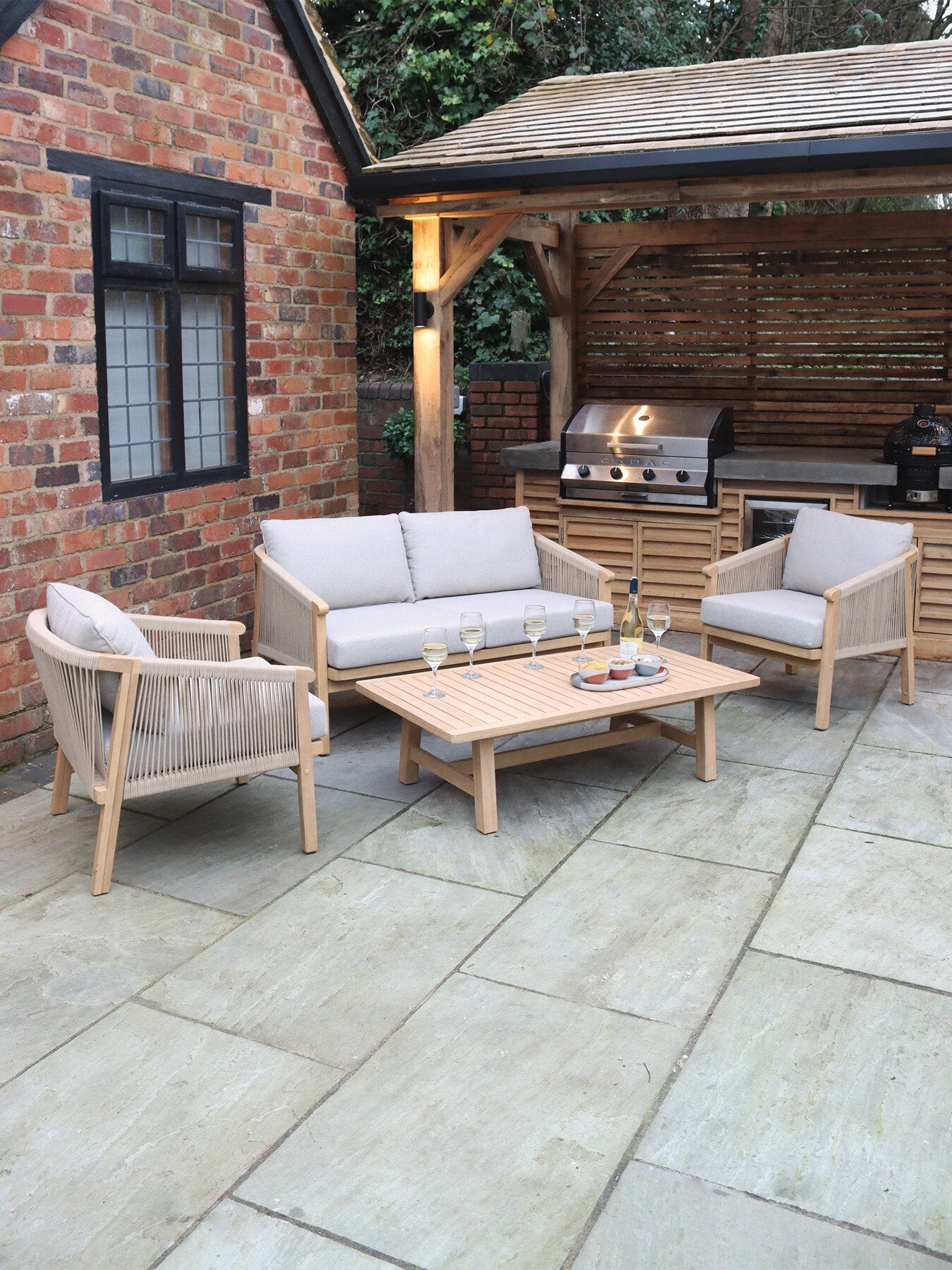 Roma 4 Seater Double Lounge Set Natural
