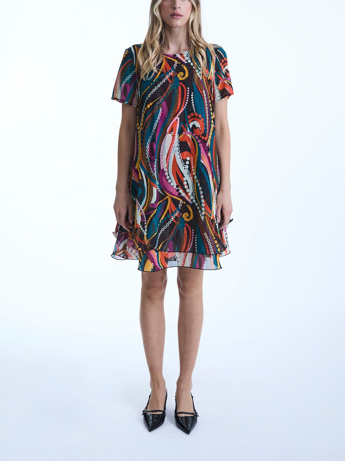 Abstract Print Wave Hem Dress