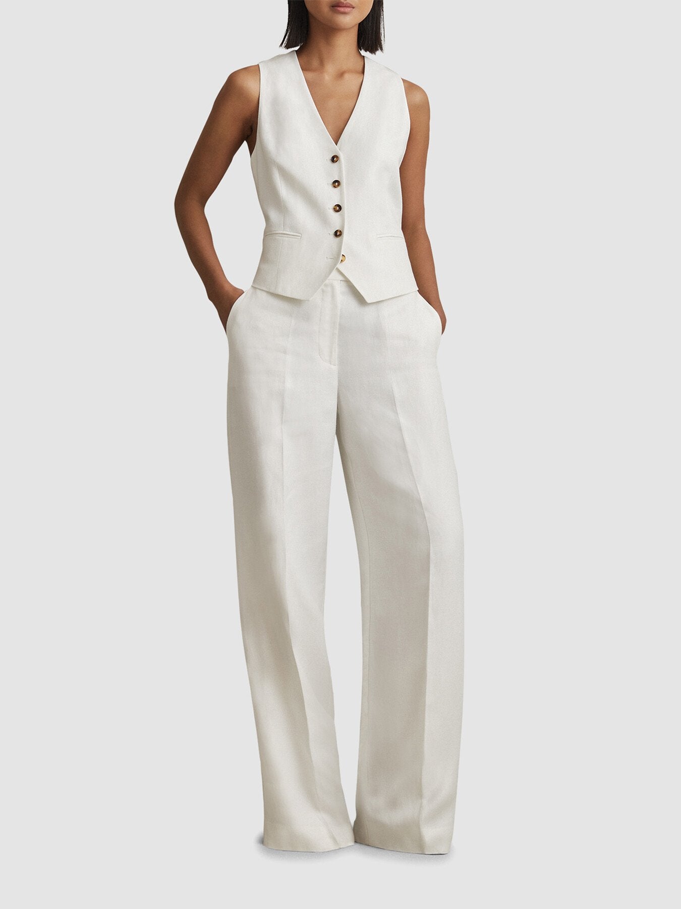 Lori Viscose-Linen Wide Leg Suit Trousers