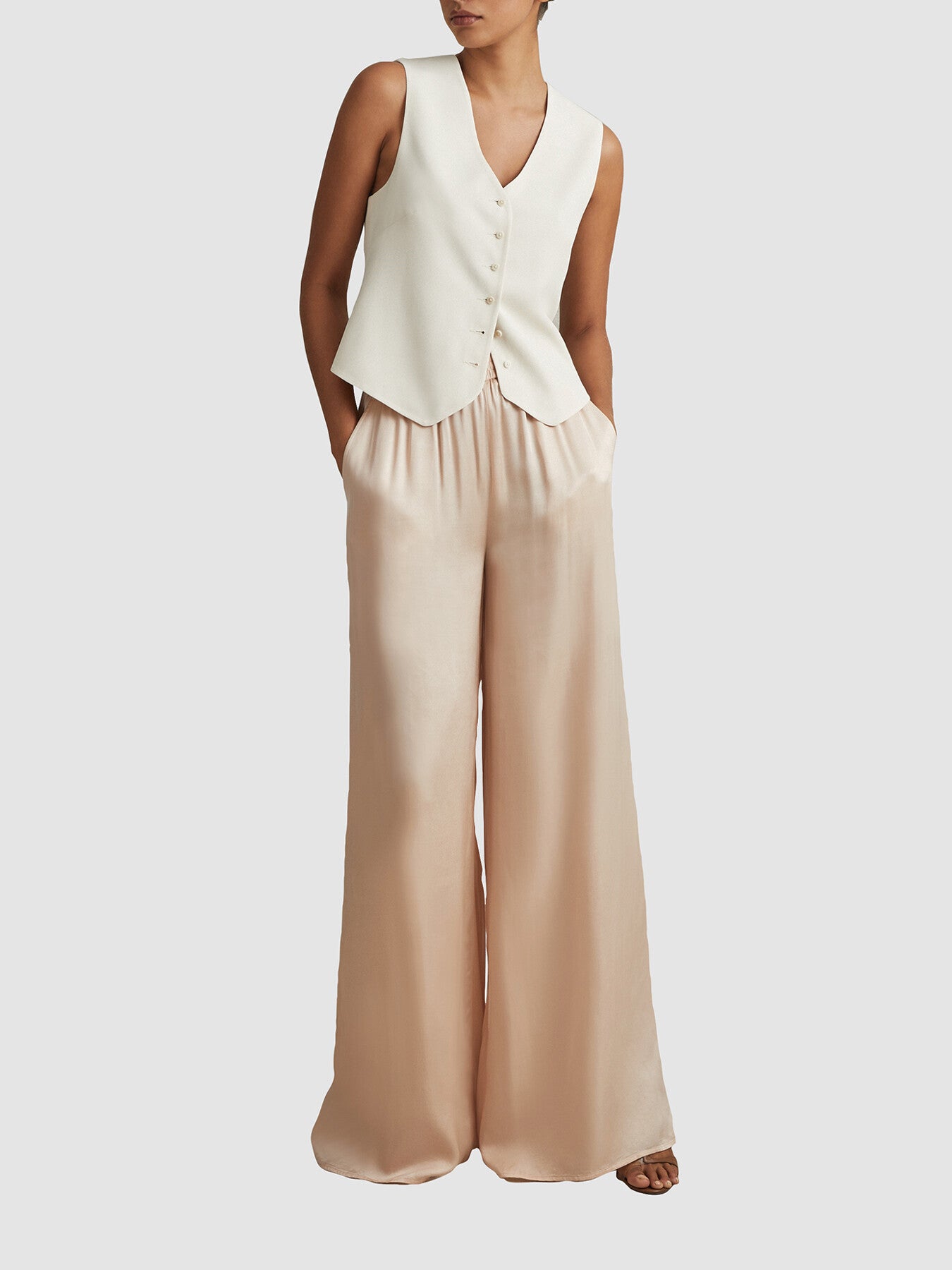 Yara Satin Elasticated Waist Wide Leg Trousers