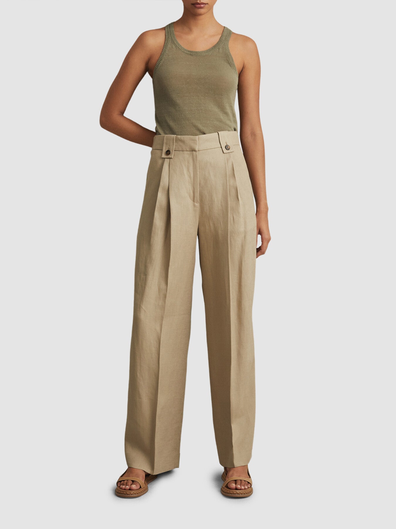 Leila Linen Front Pleat Trousers