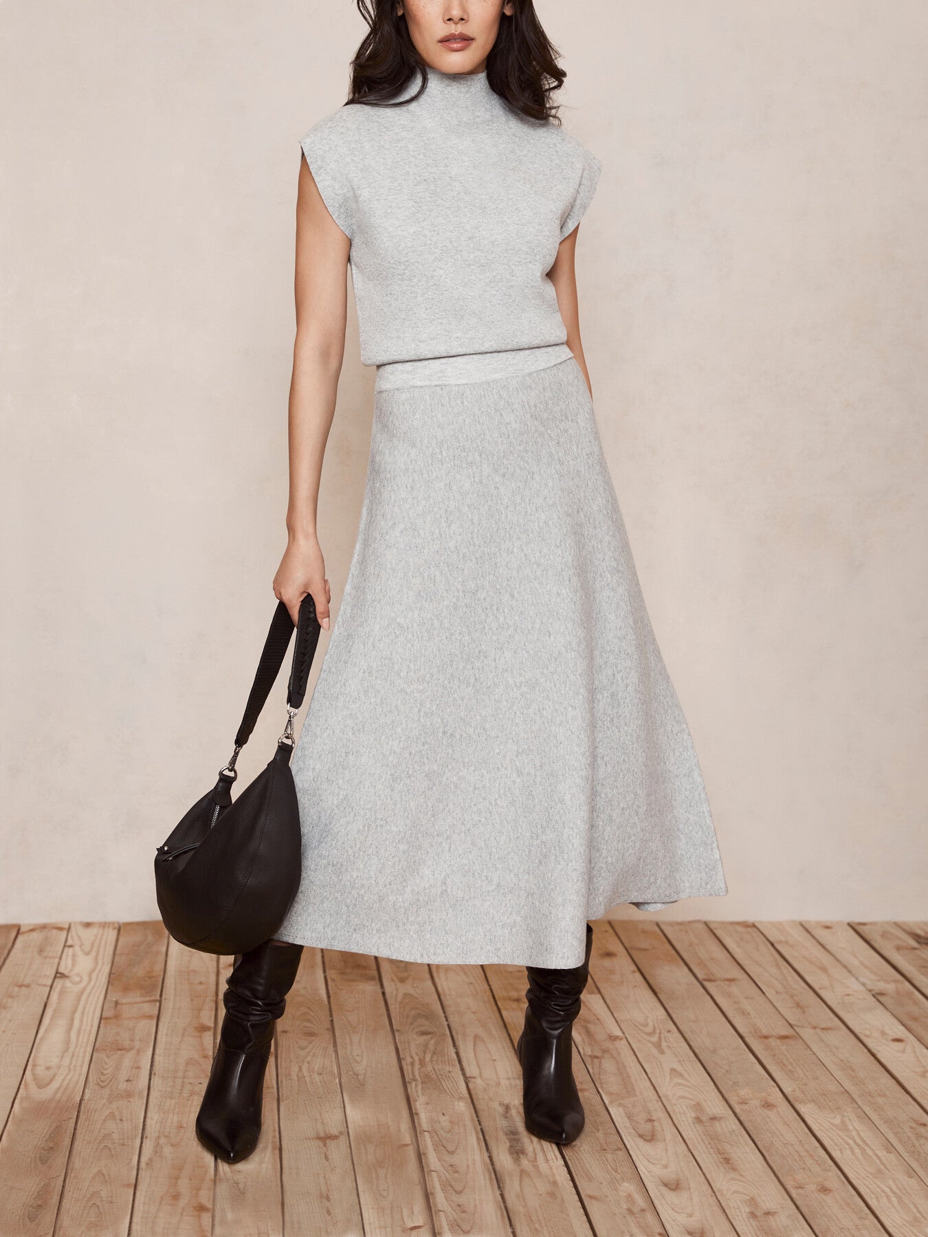 Grey Wool Blend Midi Dress