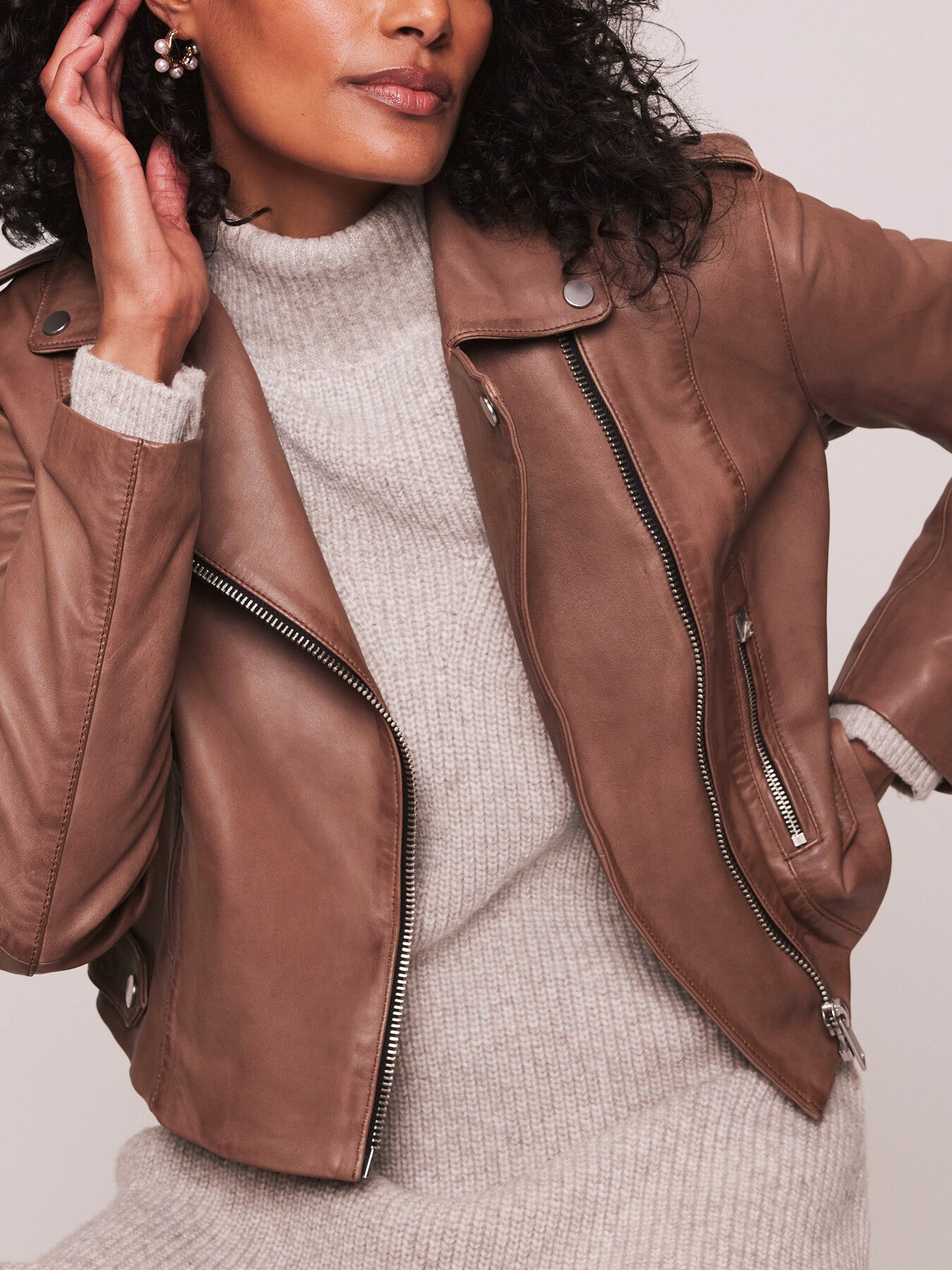 Tan Leather Biker Jacket