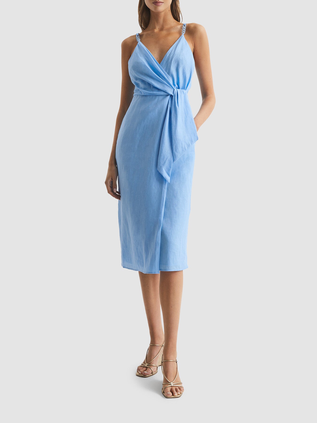 Esme Linen Side Tie Midi Dress