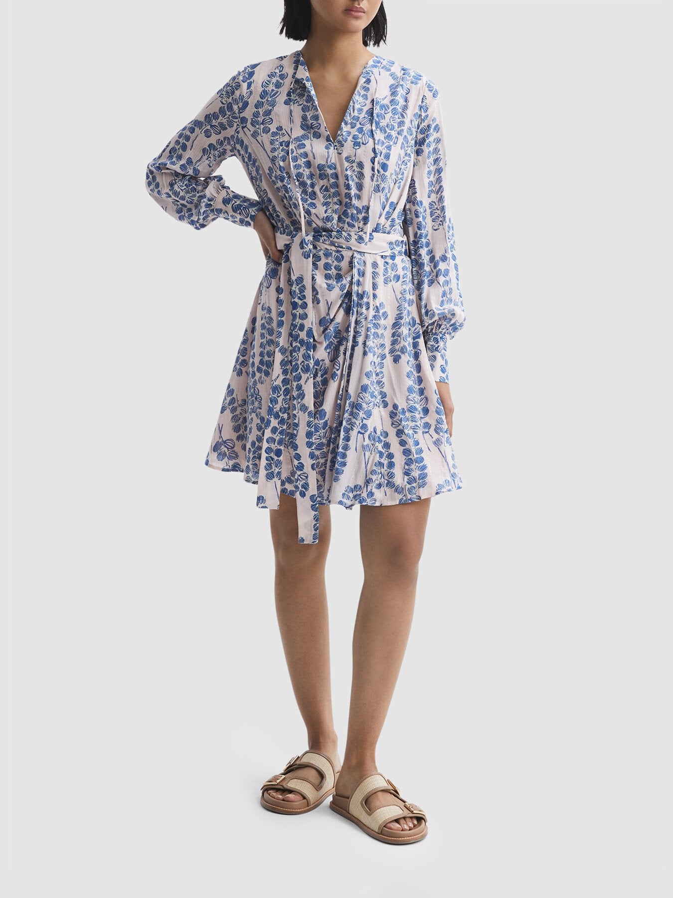 Marnie Printed Belted Long Sleeve Mini Dress