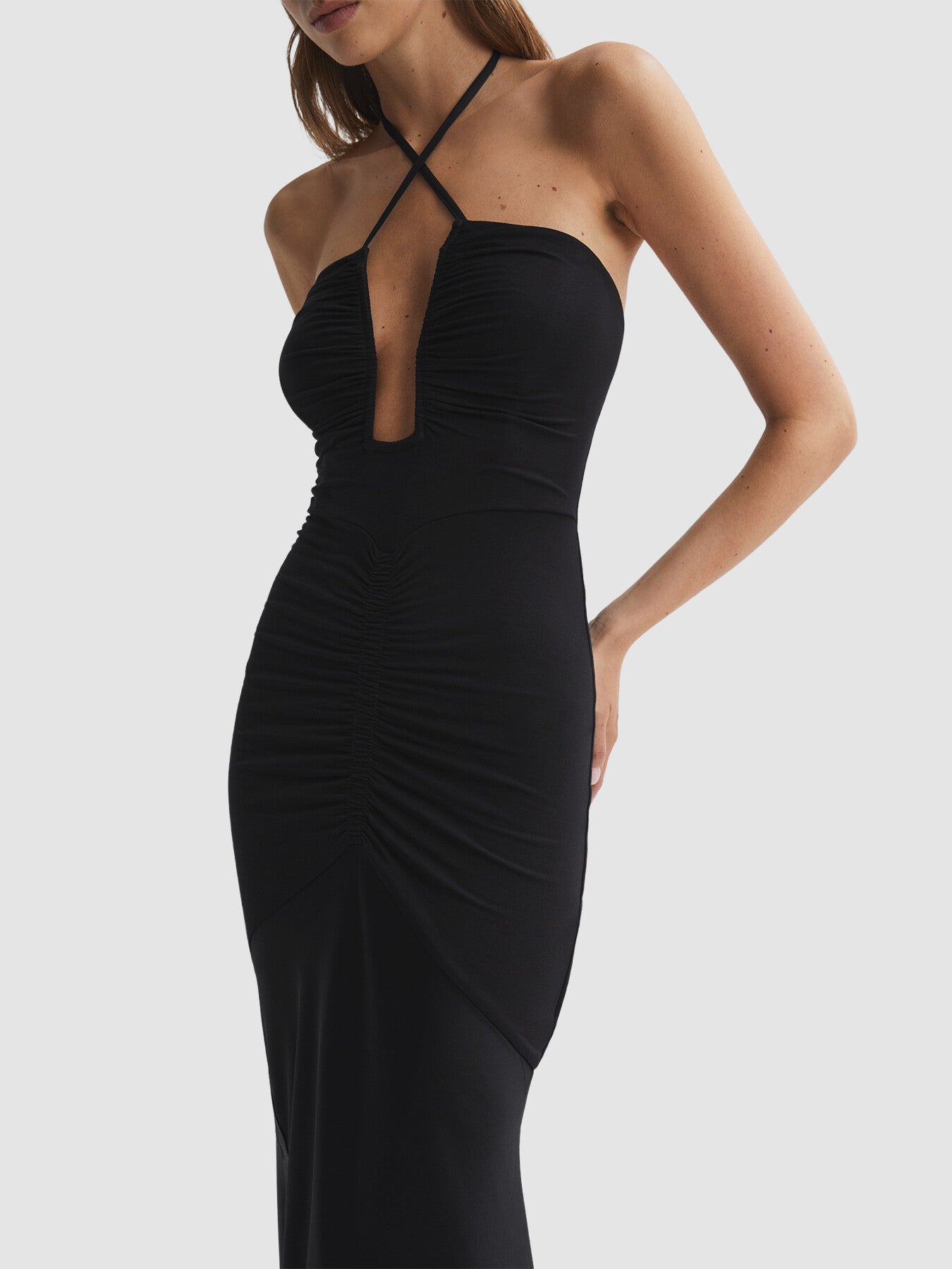 Thalia Fitted Plunge Neck Satin Maxi Dress