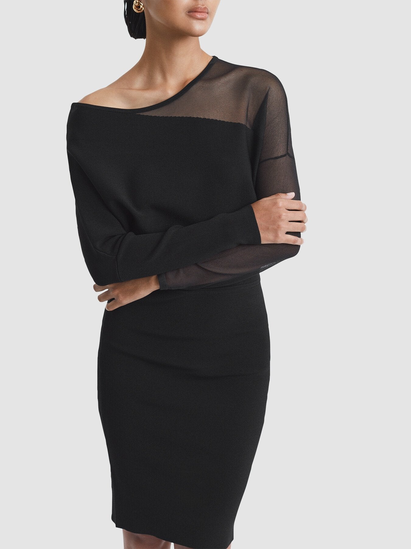 Deanna Bodycon Knitted Sheer Midi Dress