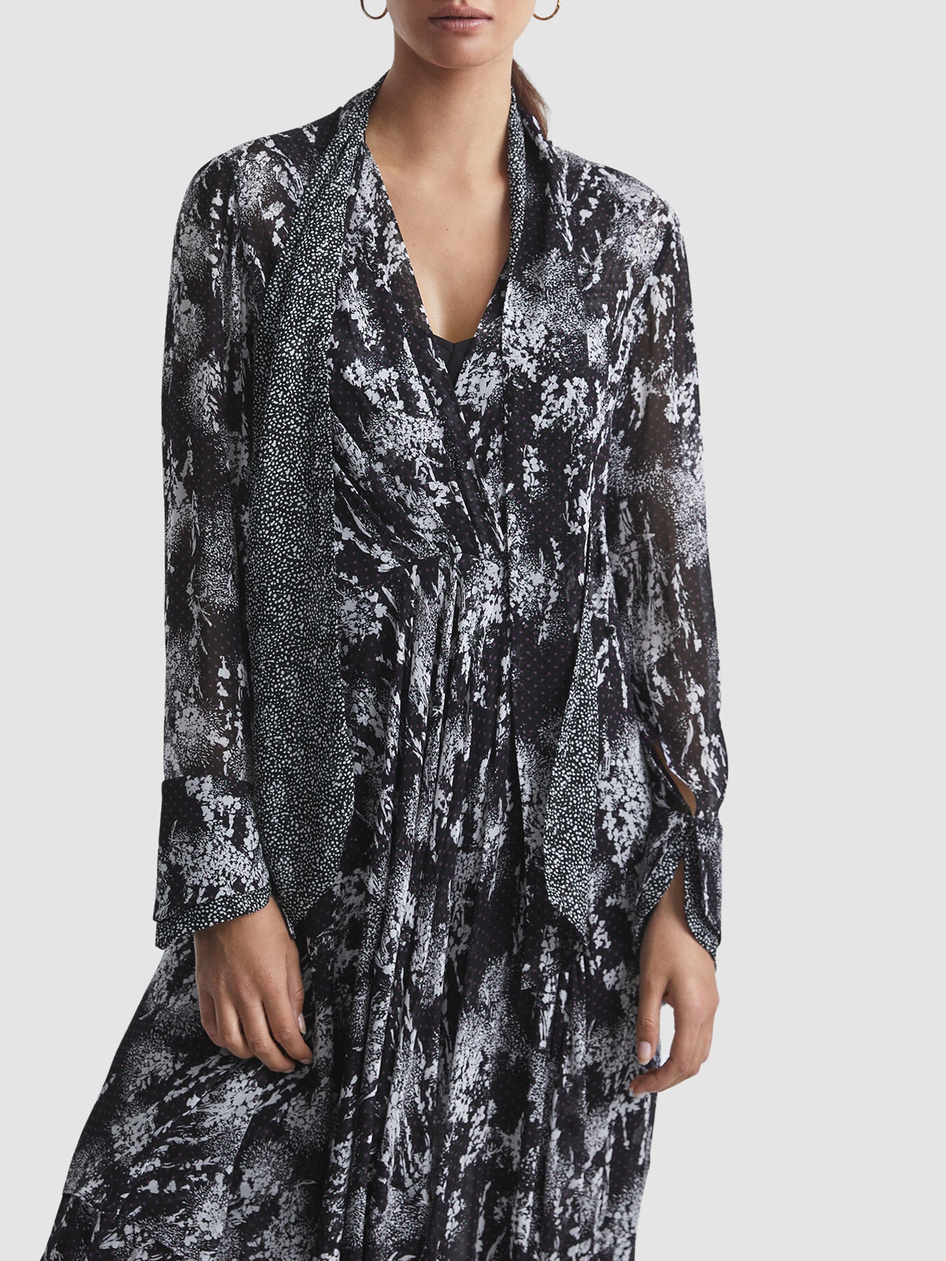 Callie Belted Ruffle Printed Midi Dress