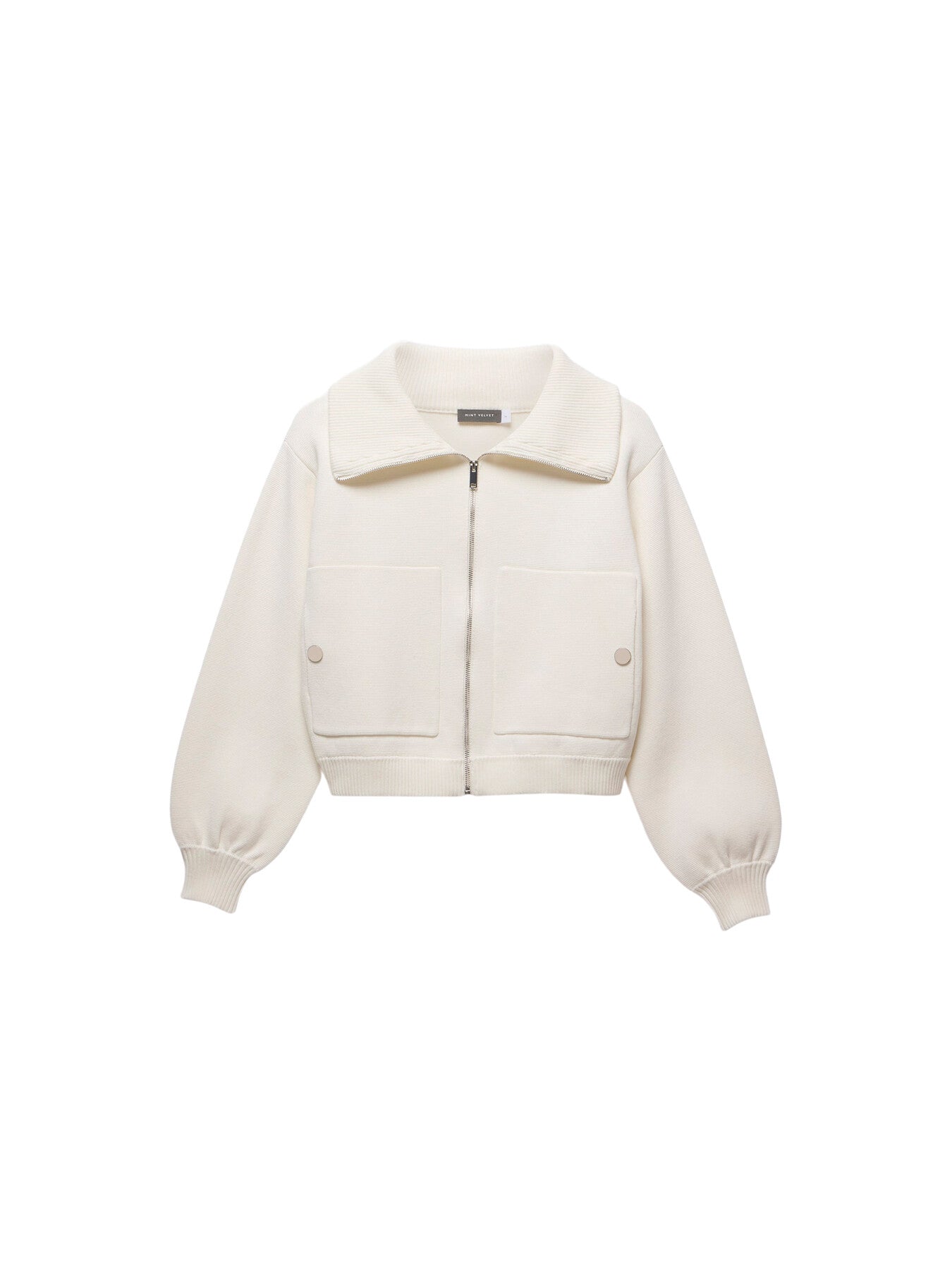 Cream Knitted Bomber Jacket