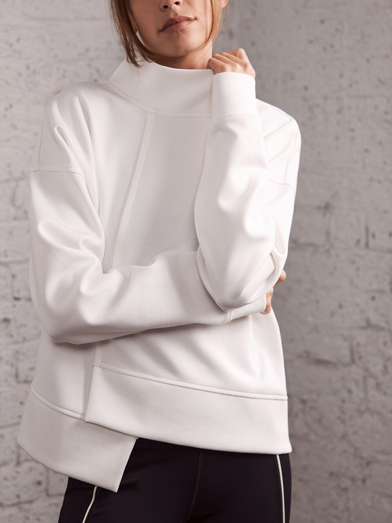 White Funnel Neck Sweatshirt