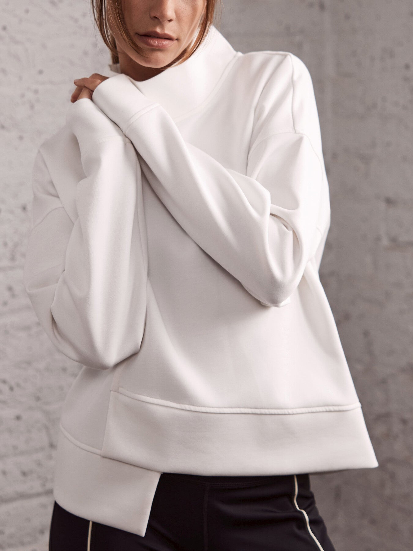 White Funnel Neck Sweatshirt