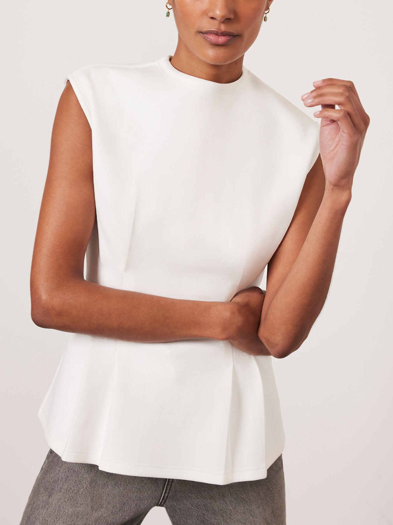 White Cotton Blend Seam T-Shirt