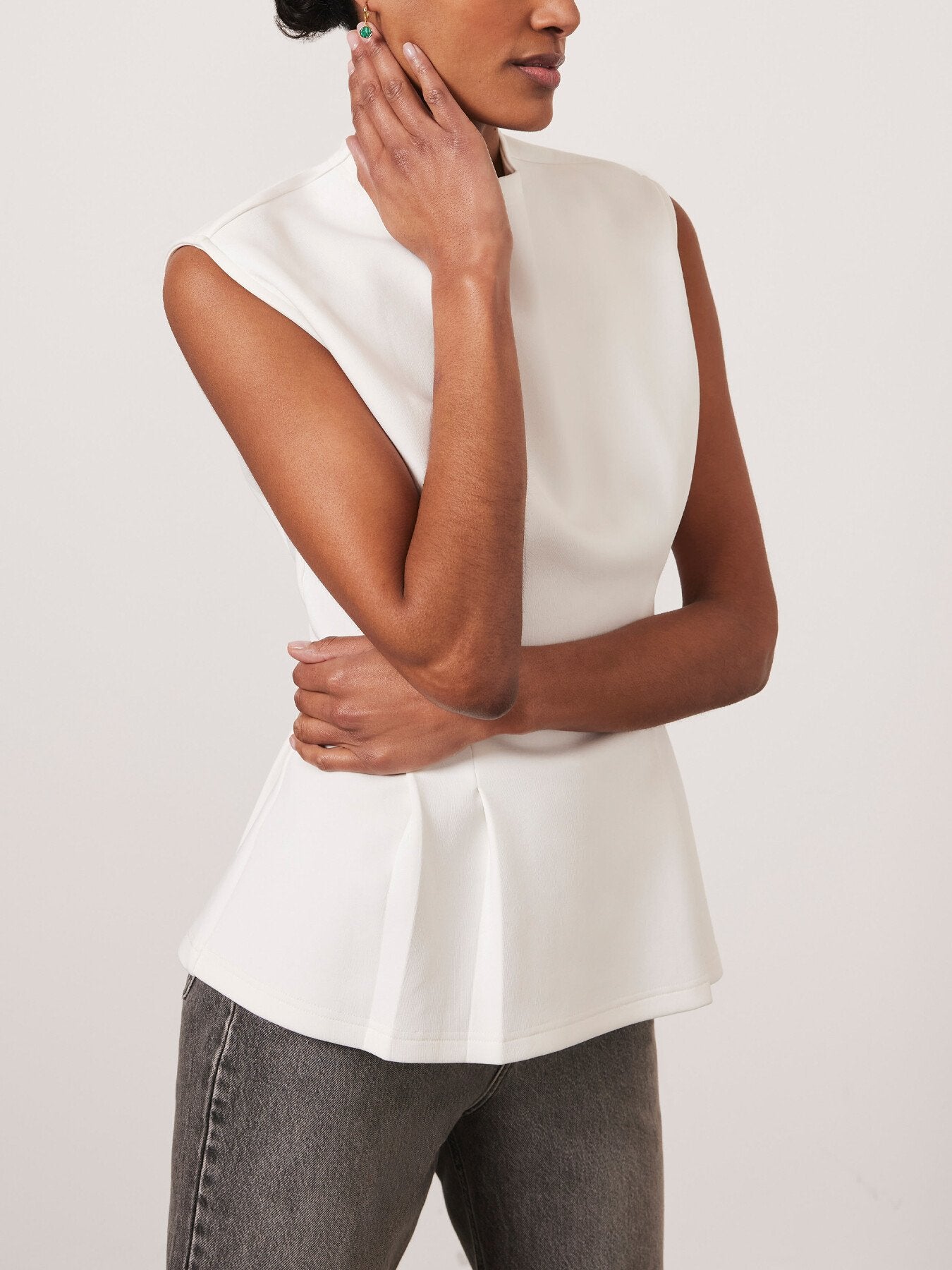 White Cotton Blend Seam T-Shirt