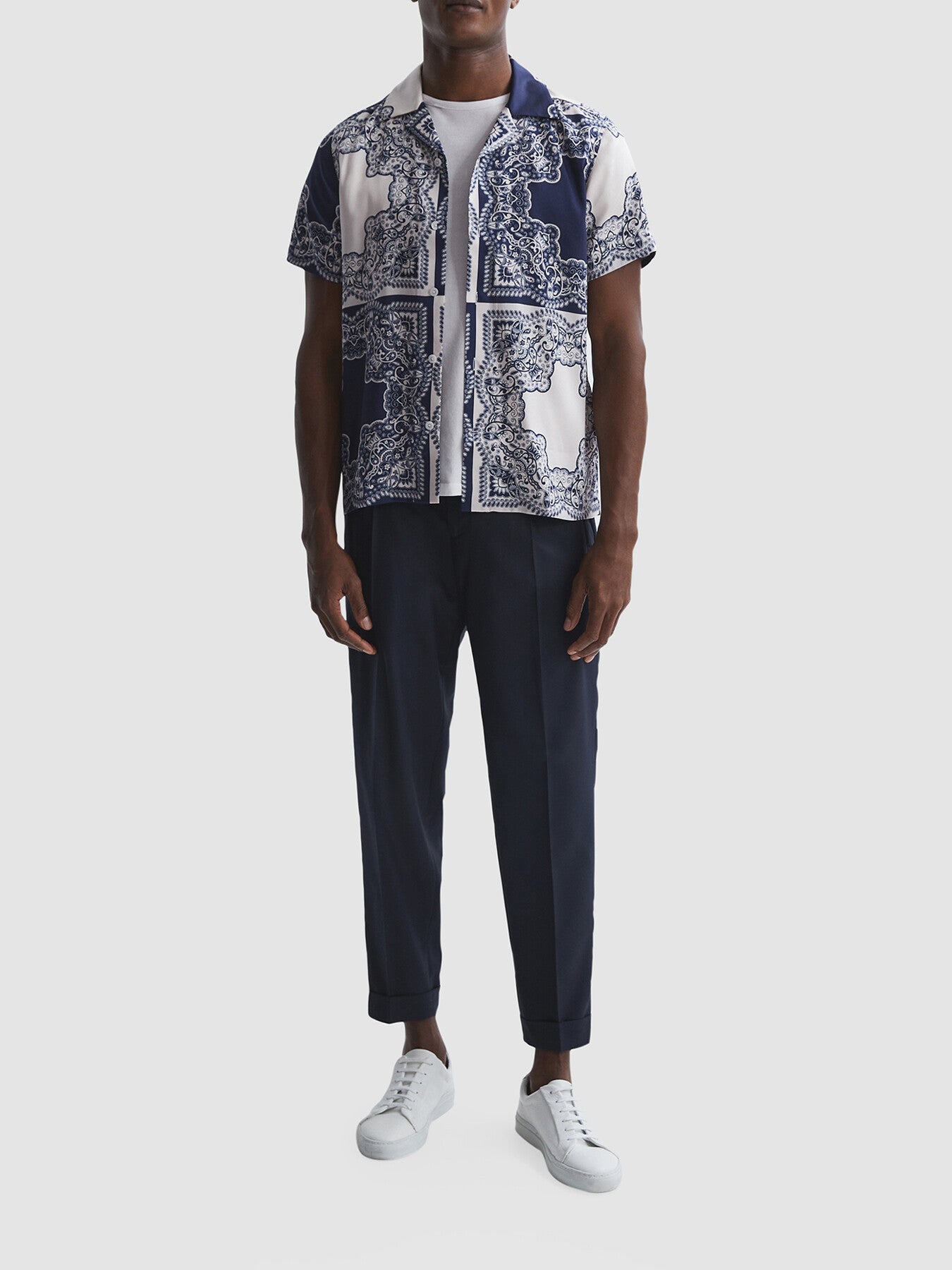 Loxley Printed Cuban Collar Button Through T-Sh