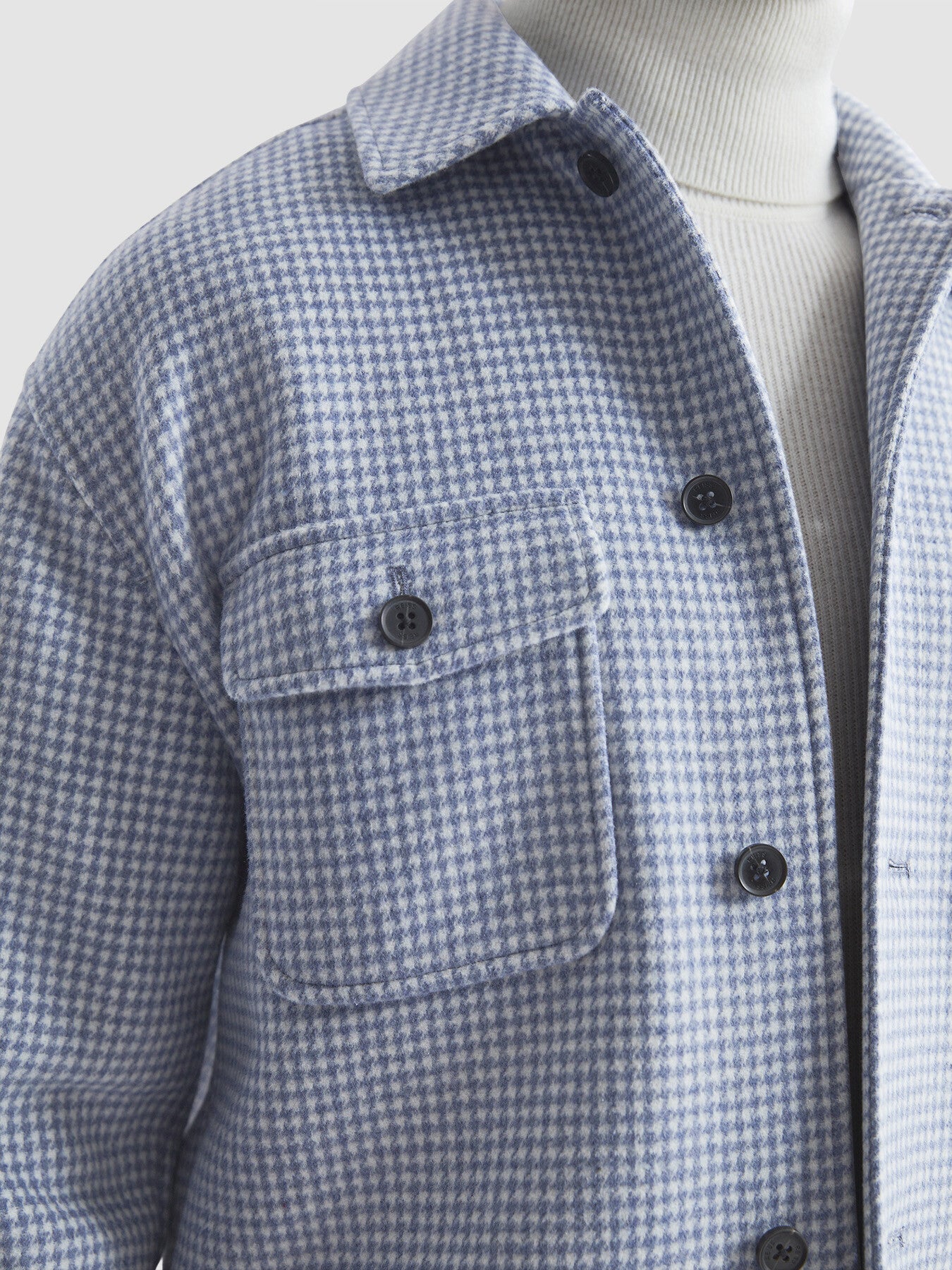 Pale BlueZack Houndstooth Button-Through Overshirt