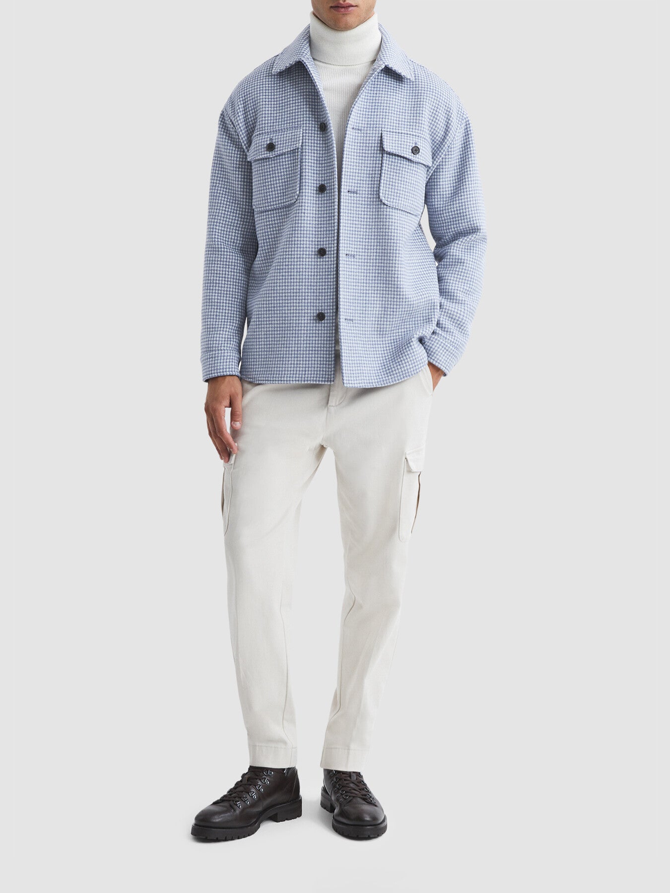Pale BlueZack Houndstooth Button-Through Overshirt
