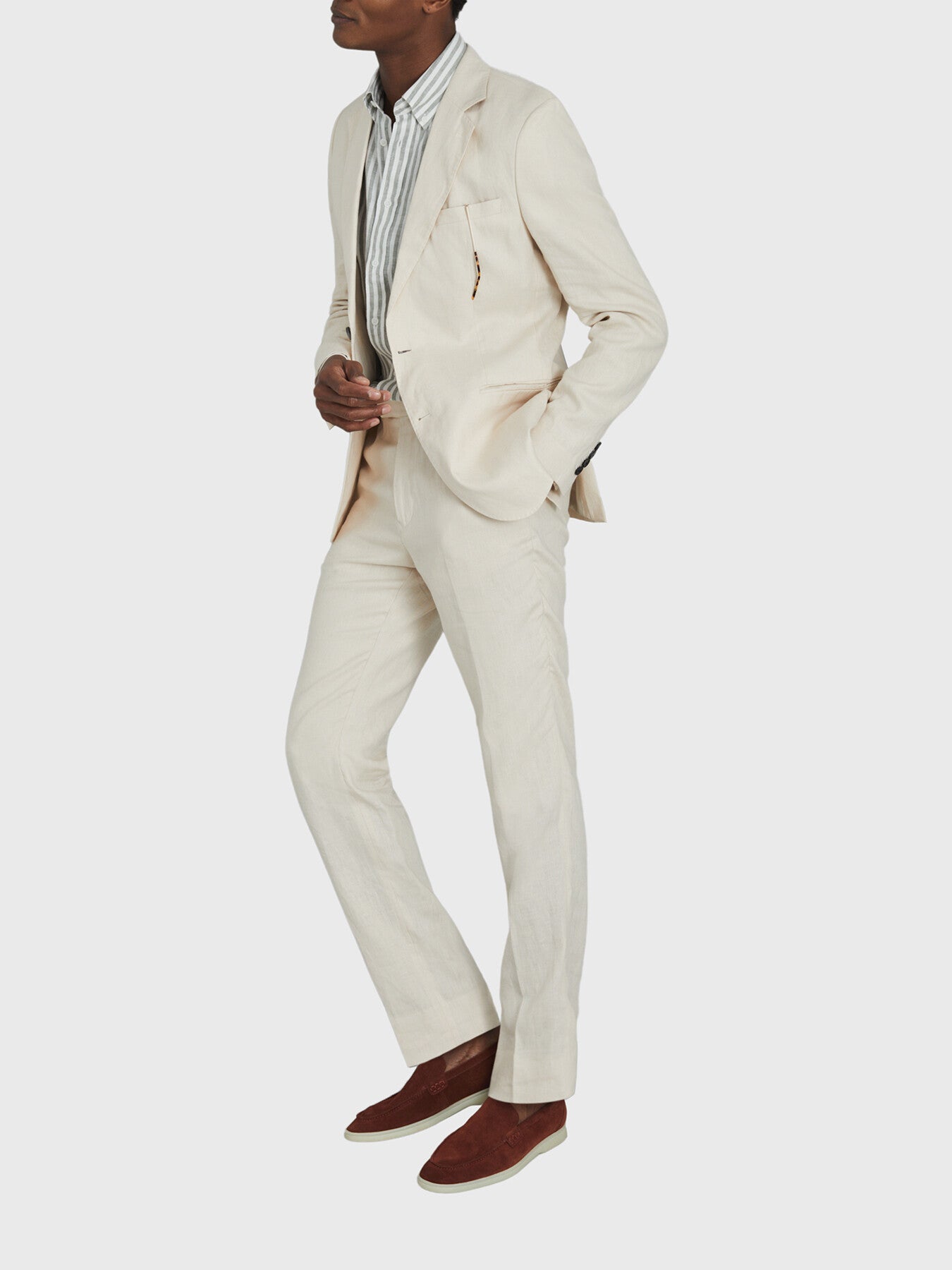 Queens Linen Button-Down Collar Striped Shirt