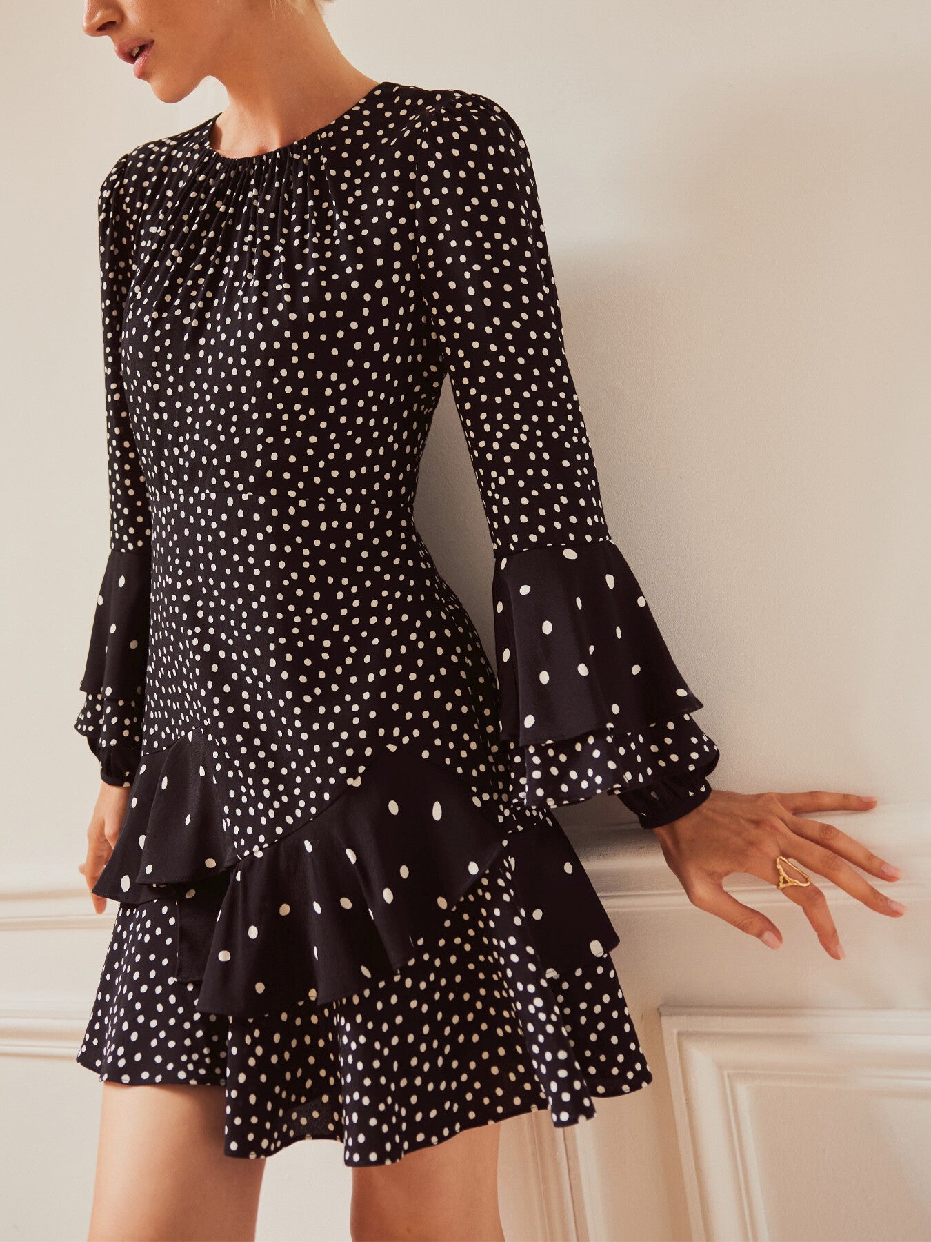 Spot Print Ruffle Mini Dress