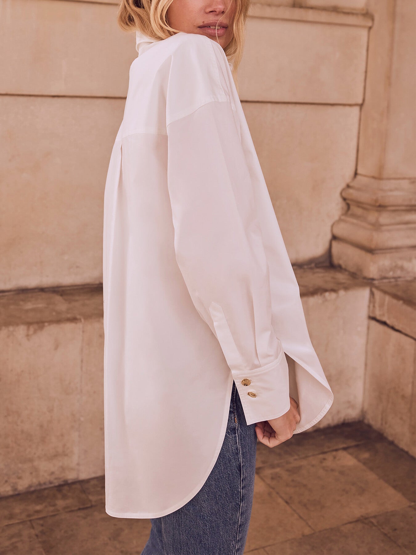 White Bib Detail Cotton Shirt