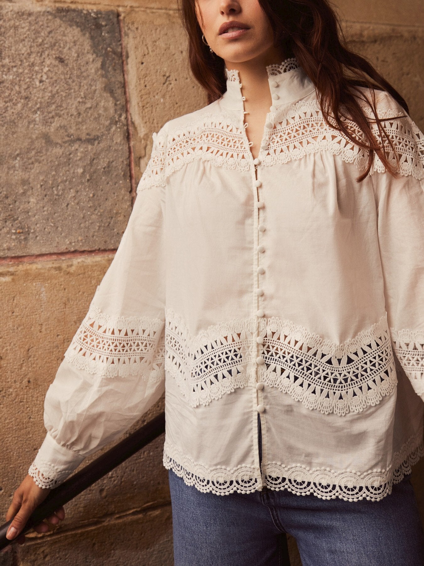 White Cotton Lace Detail Blouse