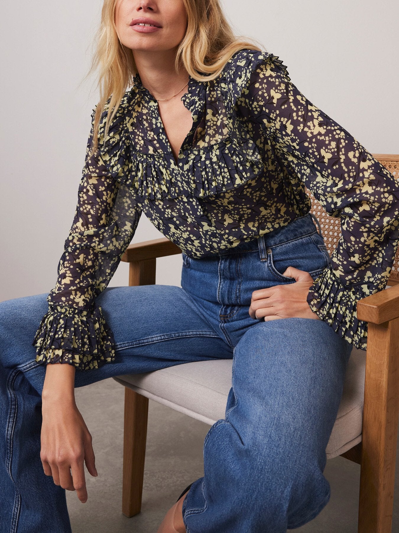 Navy Floral Print Blouse