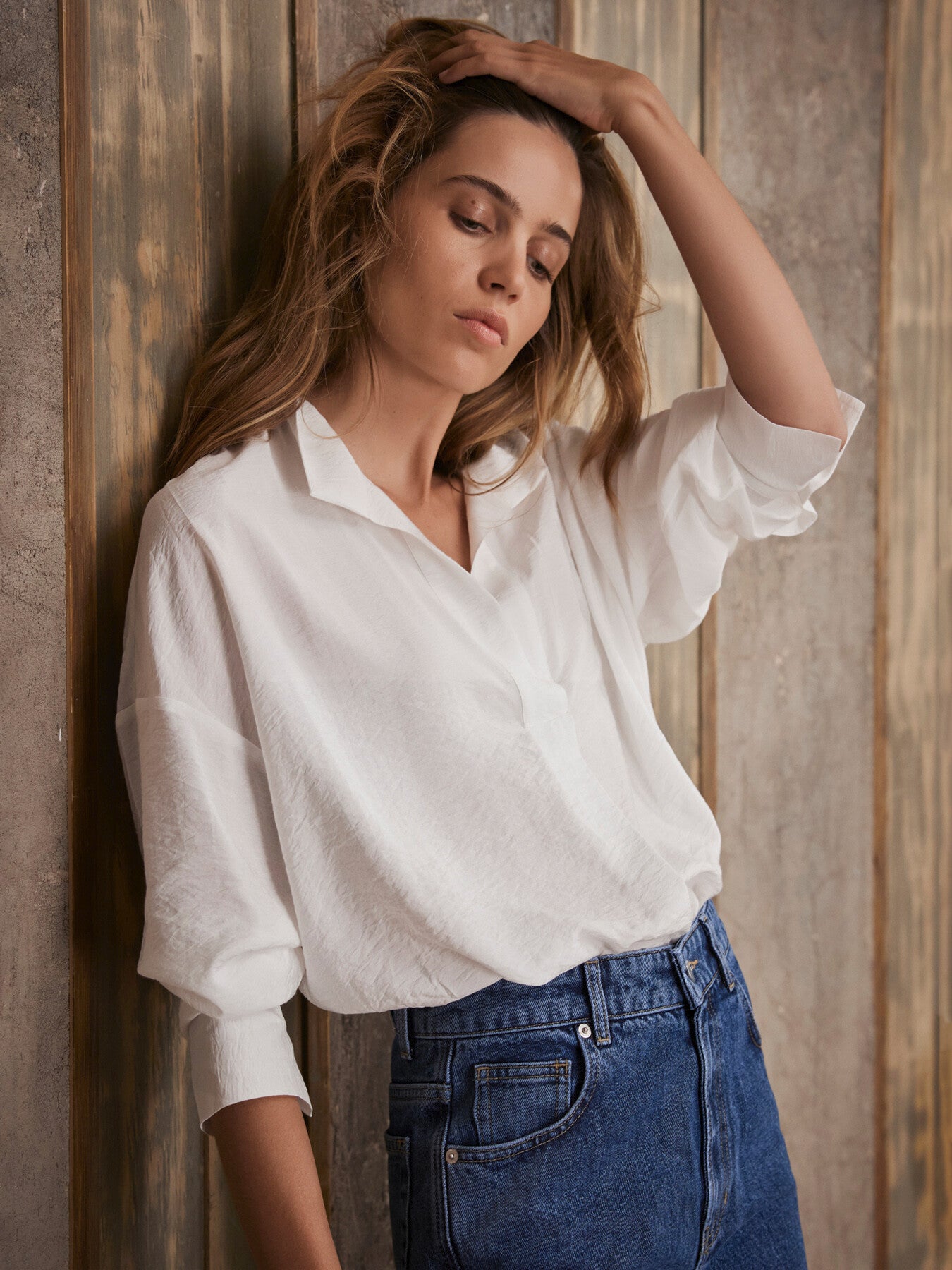 White Stand Collar Blouse