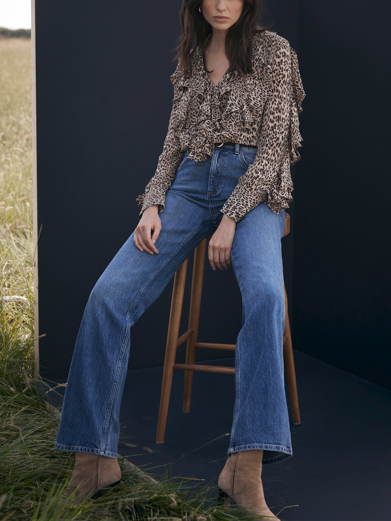 Animal Print Ruffle Blouse