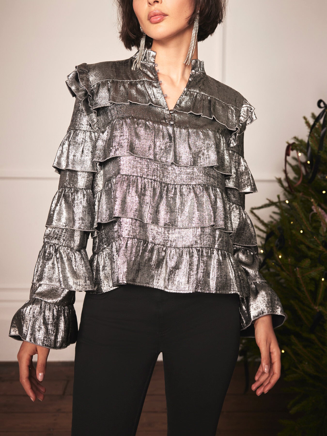 Metallic Ruffle Blouse