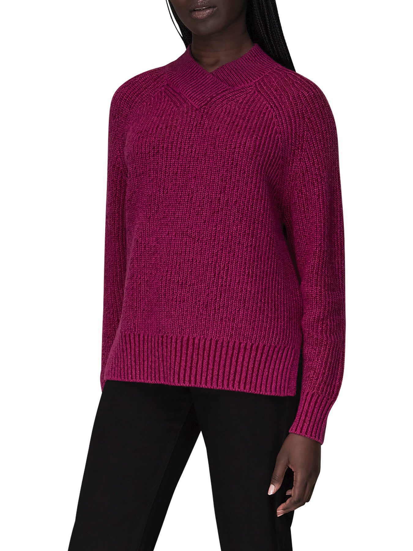 Plated Rib V Neck Jumper