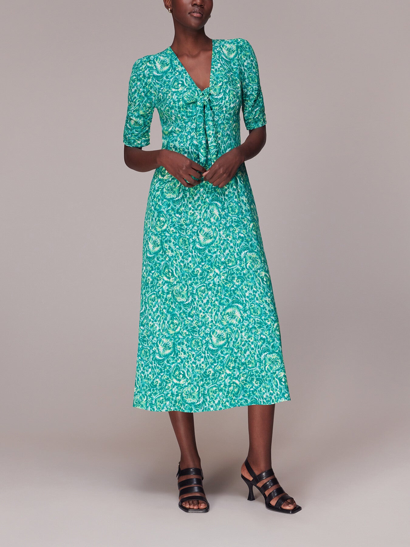 Clouded Floral Tie Midi Dress