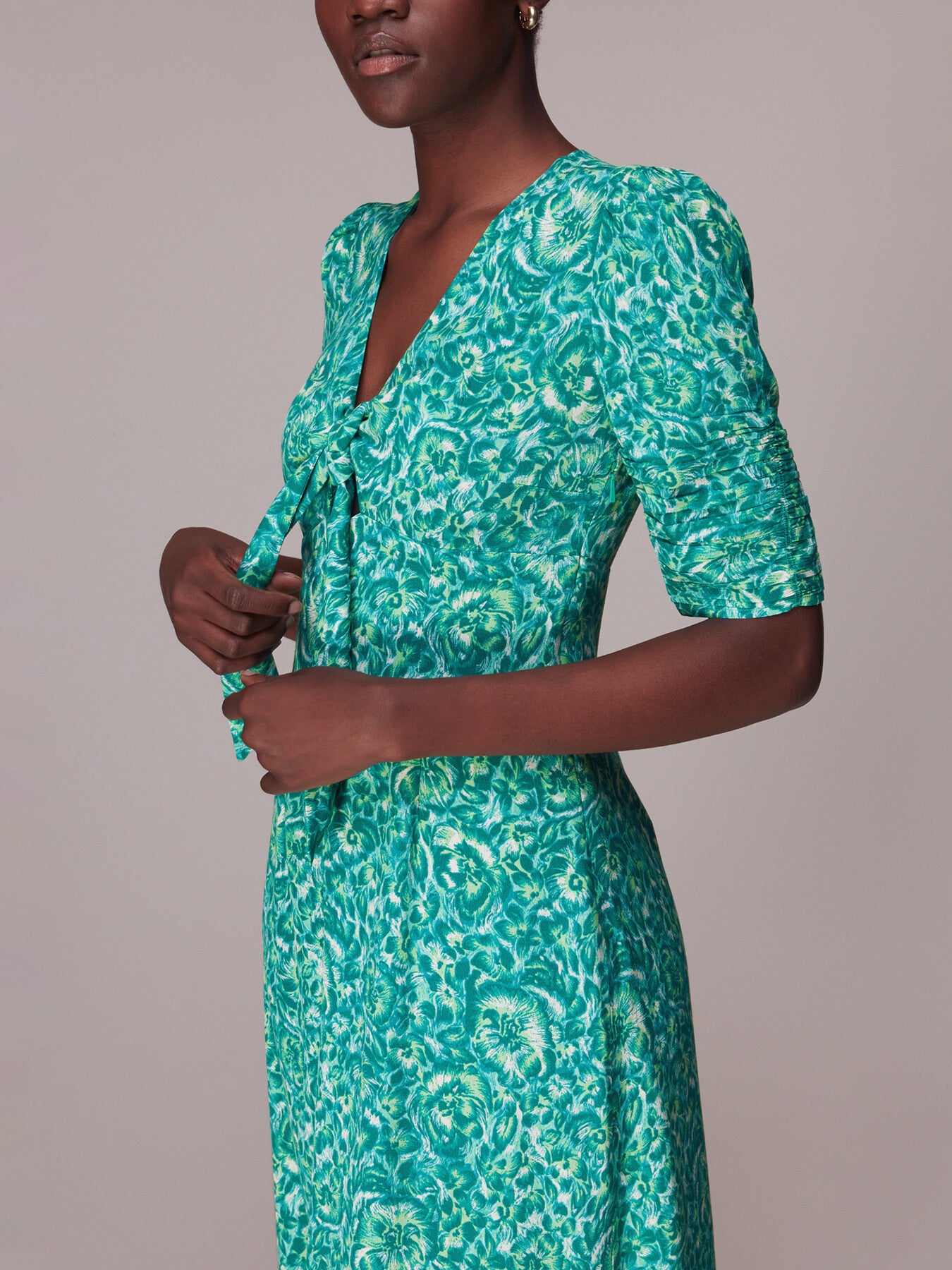 Clouded Floral Tie Midi Dress
