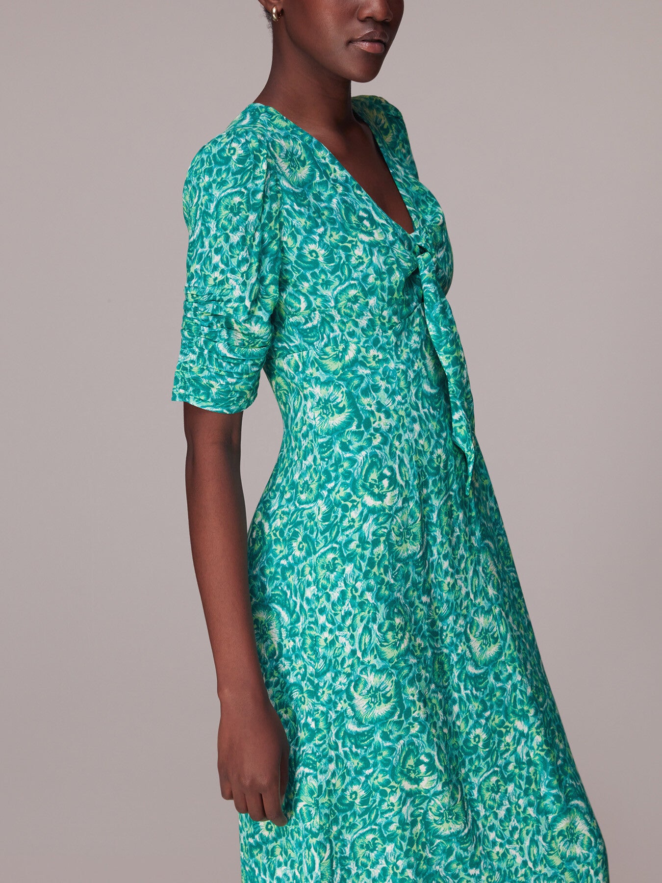Clouded Floral Tie Midi Dress