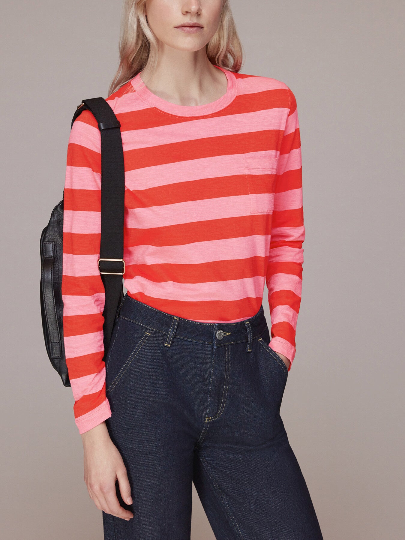 Stripe Crew Neck Pocket Top