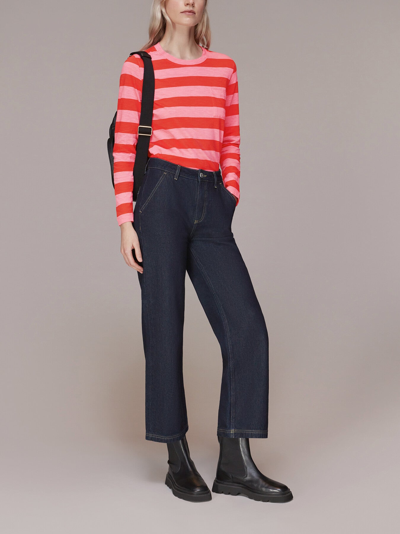 Stripe Crew Neck Pocket Top