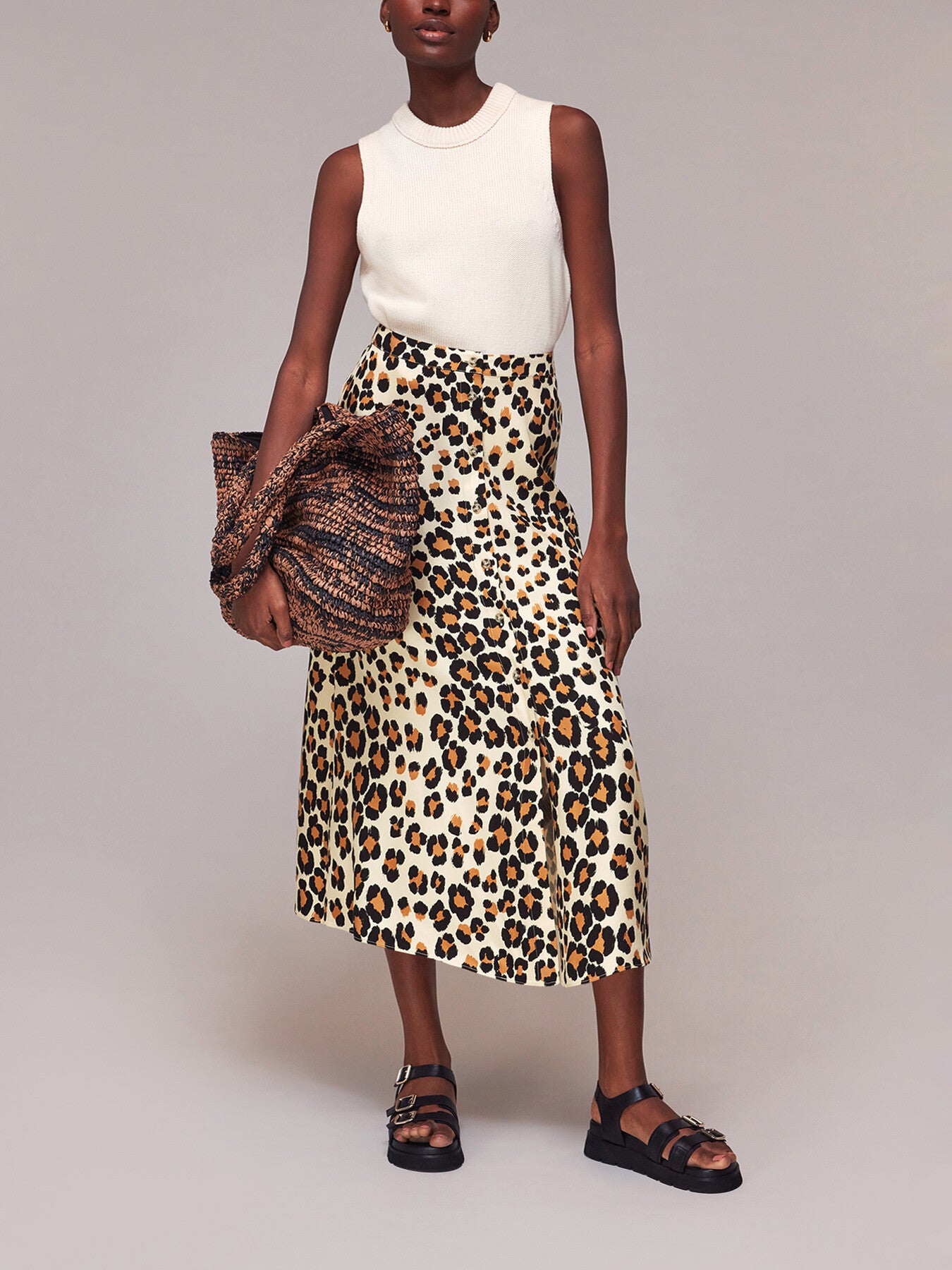 Painted Leopard Button Skirt