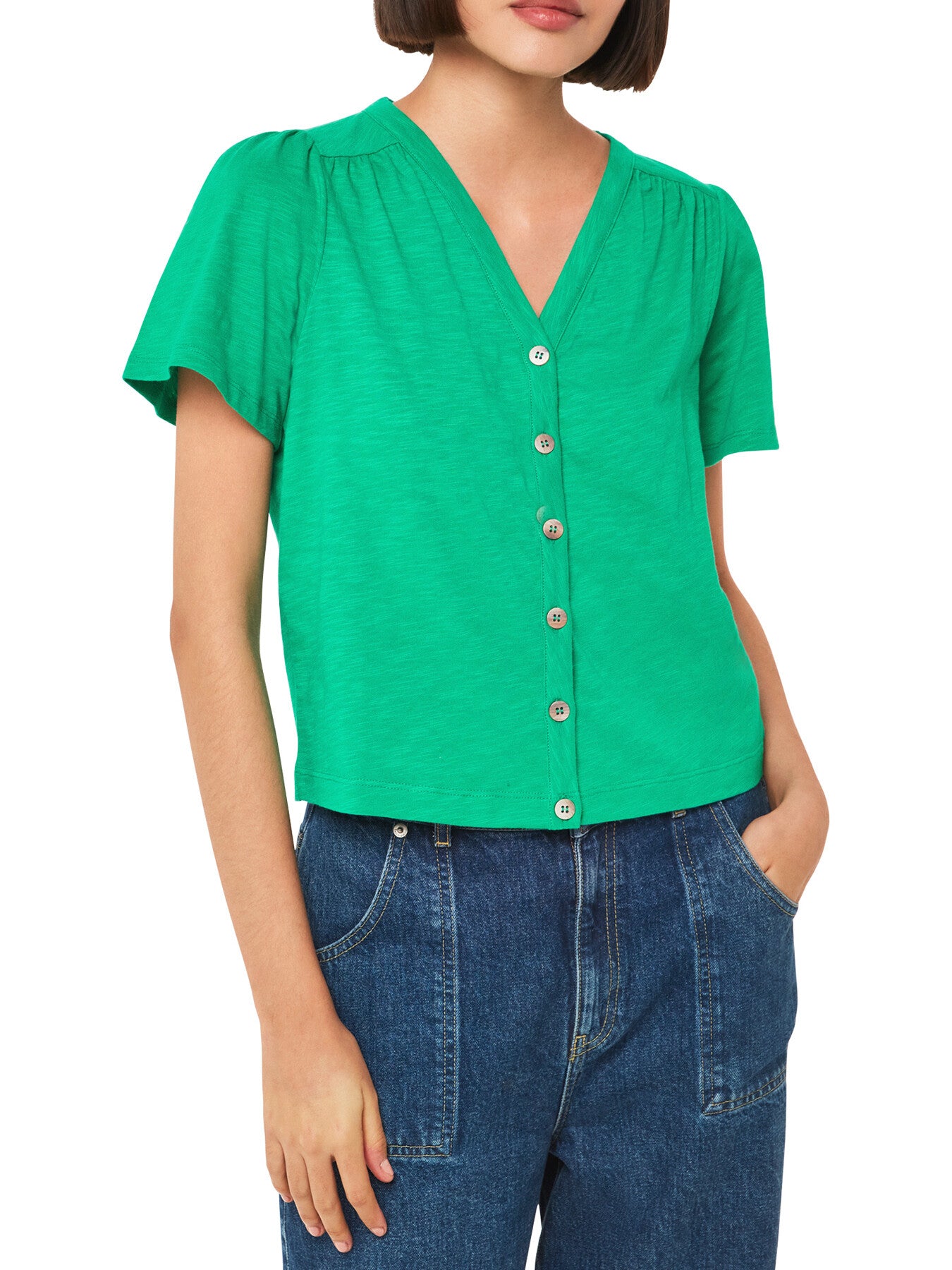 Maeve V Neck Button Front Tee