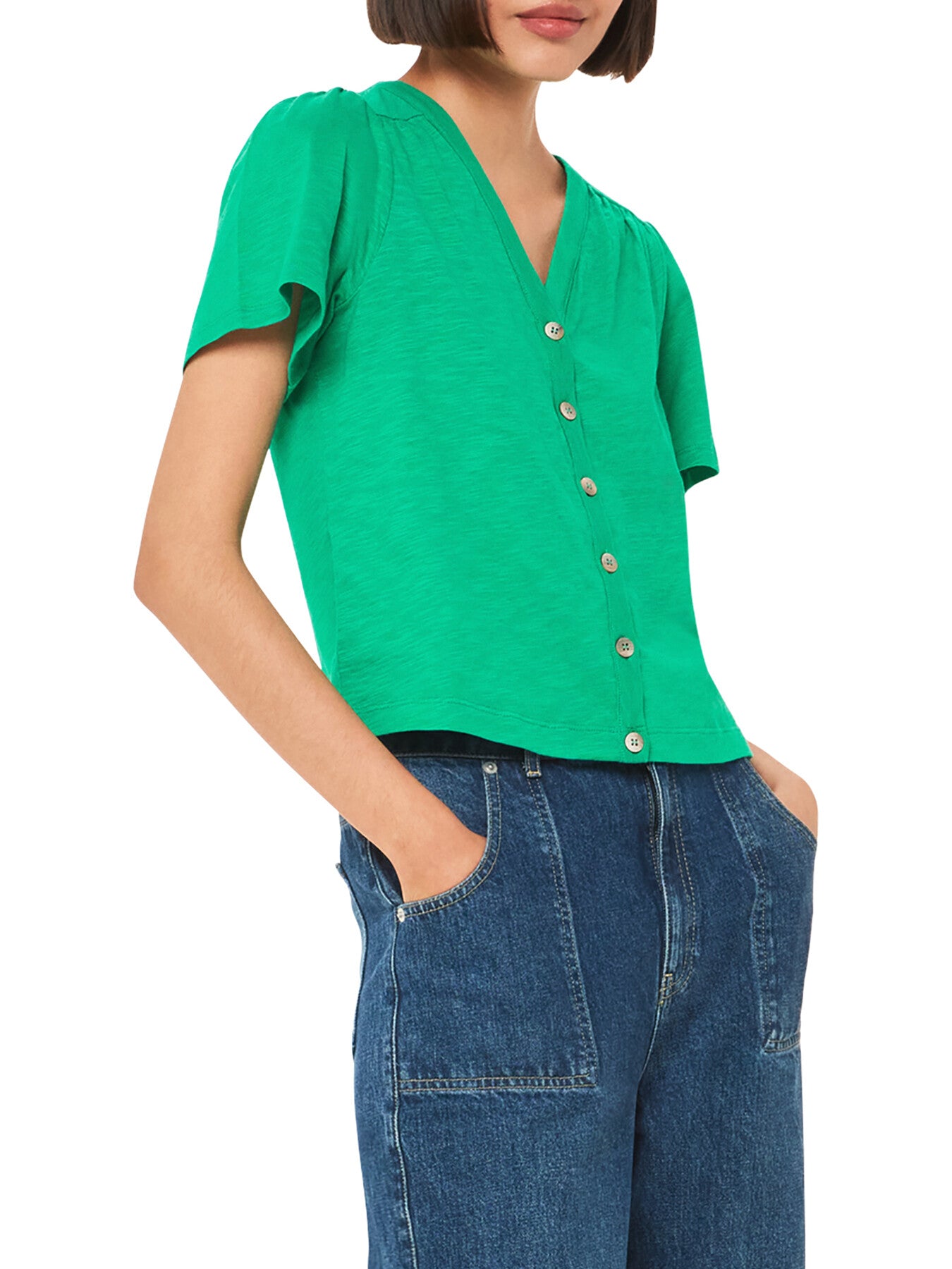 Maeve V Neck Button Front Tee