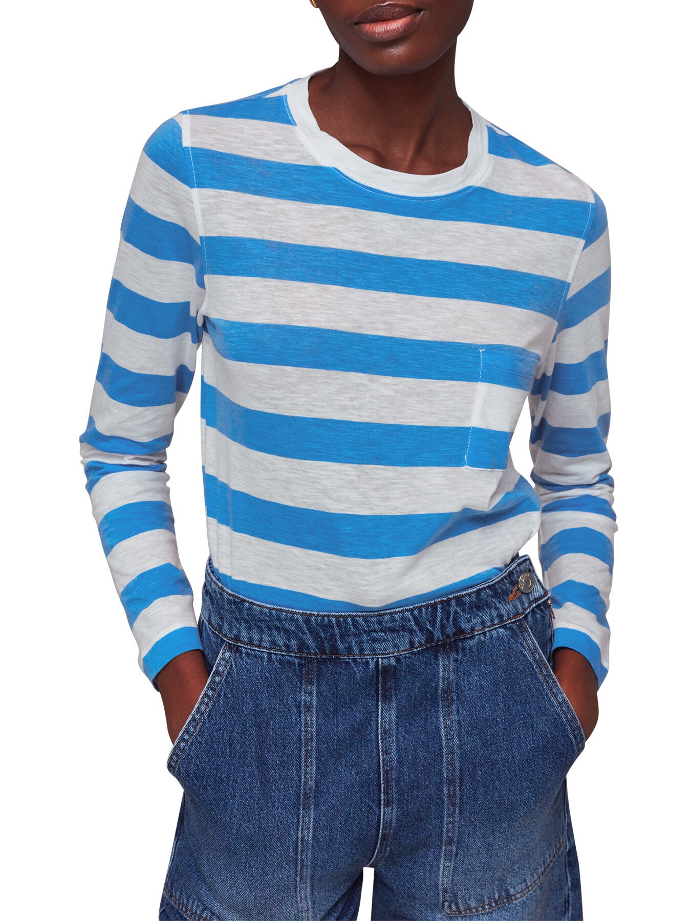 Stripe Crew Neck Pocket Top