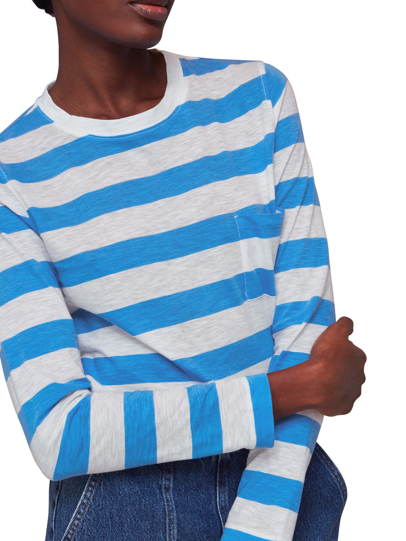 Stripe Crew Neck Pocket Top
