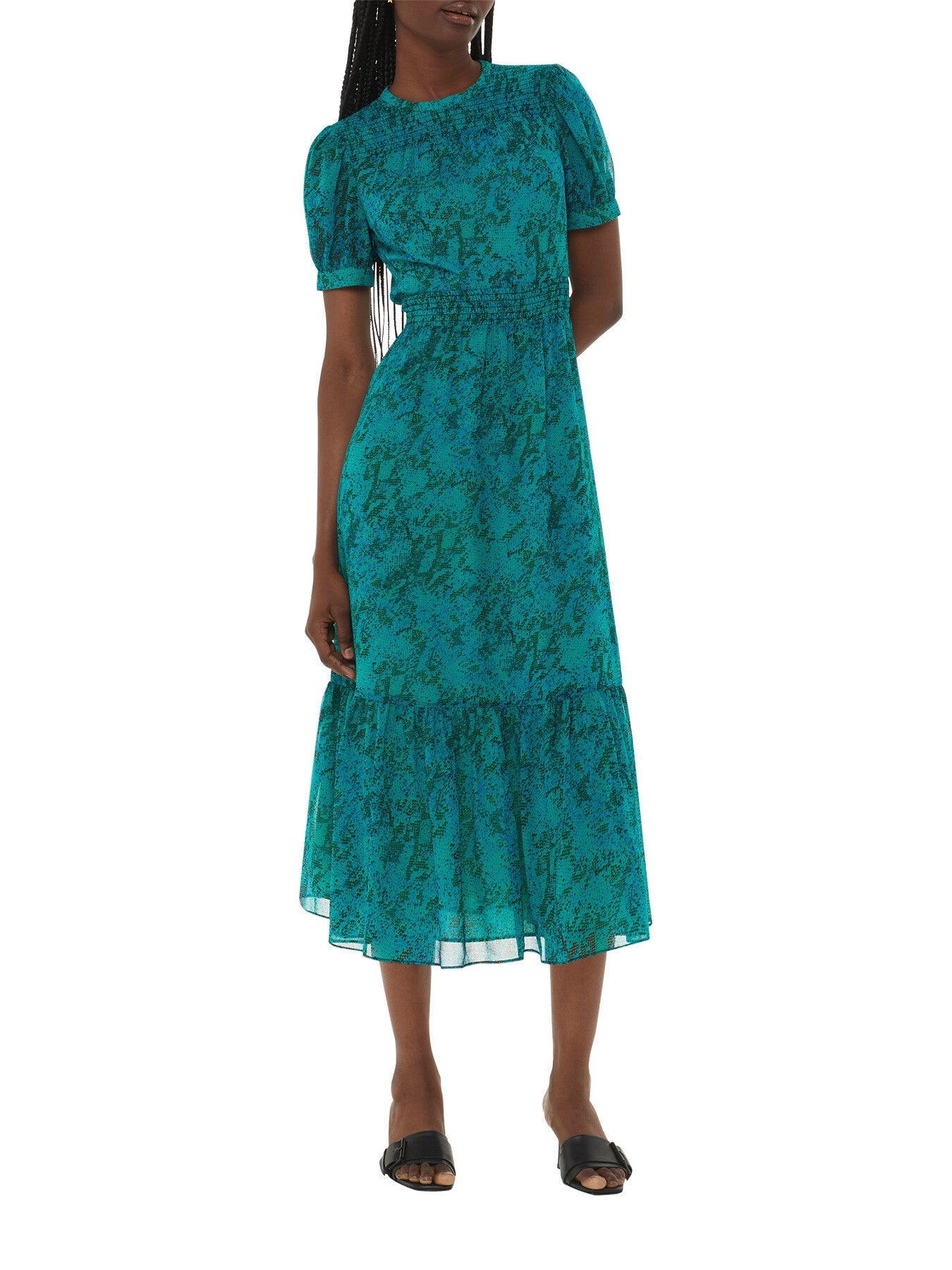 Diagonal Snake Shirred Dress