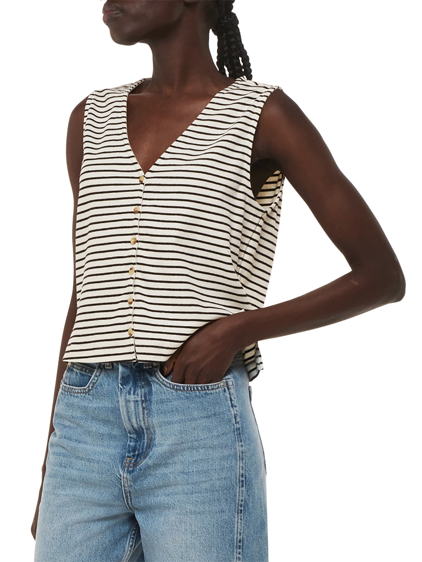 Button Up Stripe Rib Tank